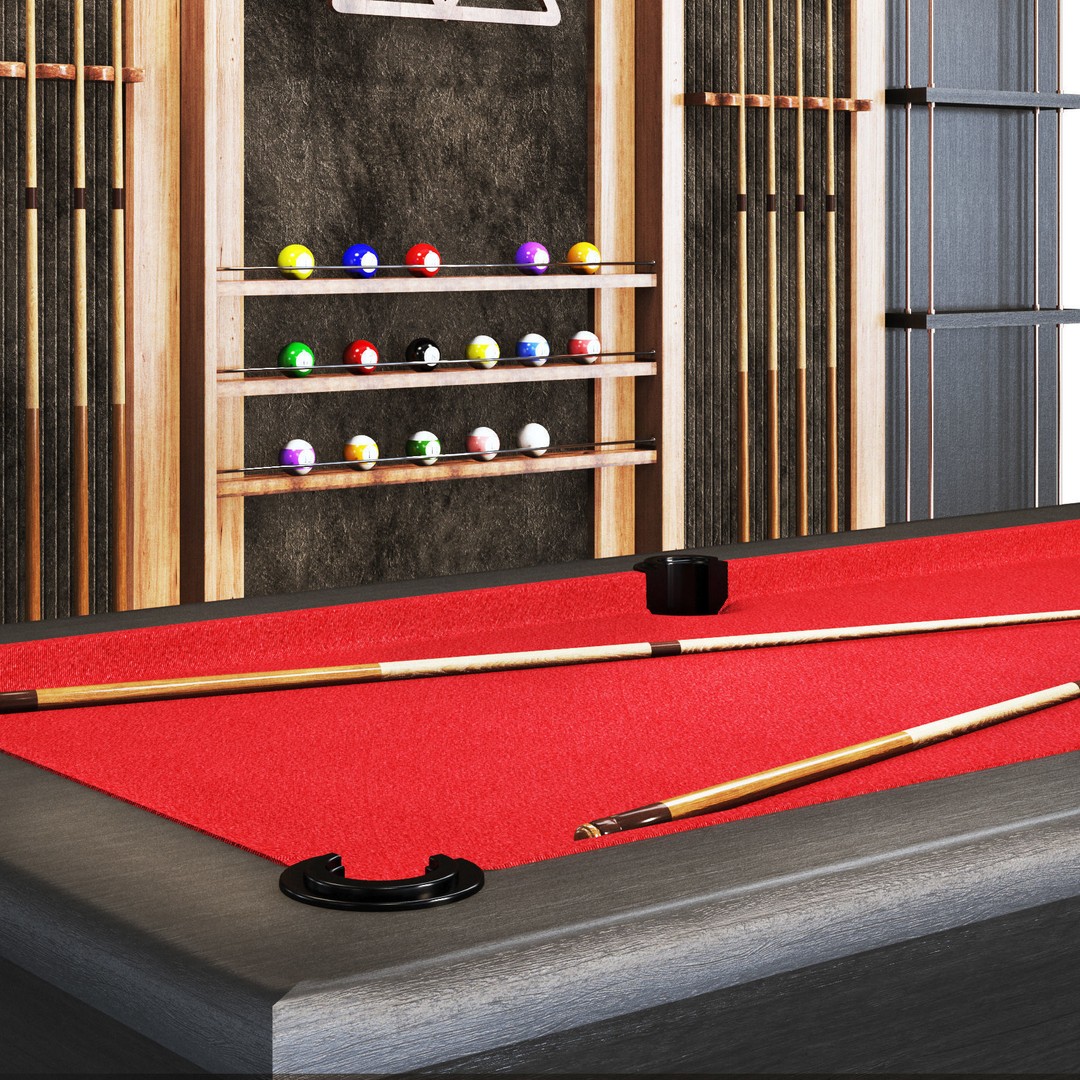 Billiard Set 3D Model – Low Poly Pool Table with Wall Decor, FBX - View 9