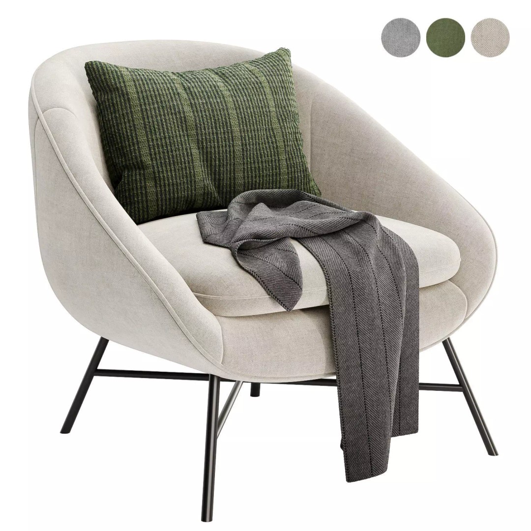 Barrow Lounge Chair 3D Model – Modern Fabric Armchair, FBX & OBJ - View 2