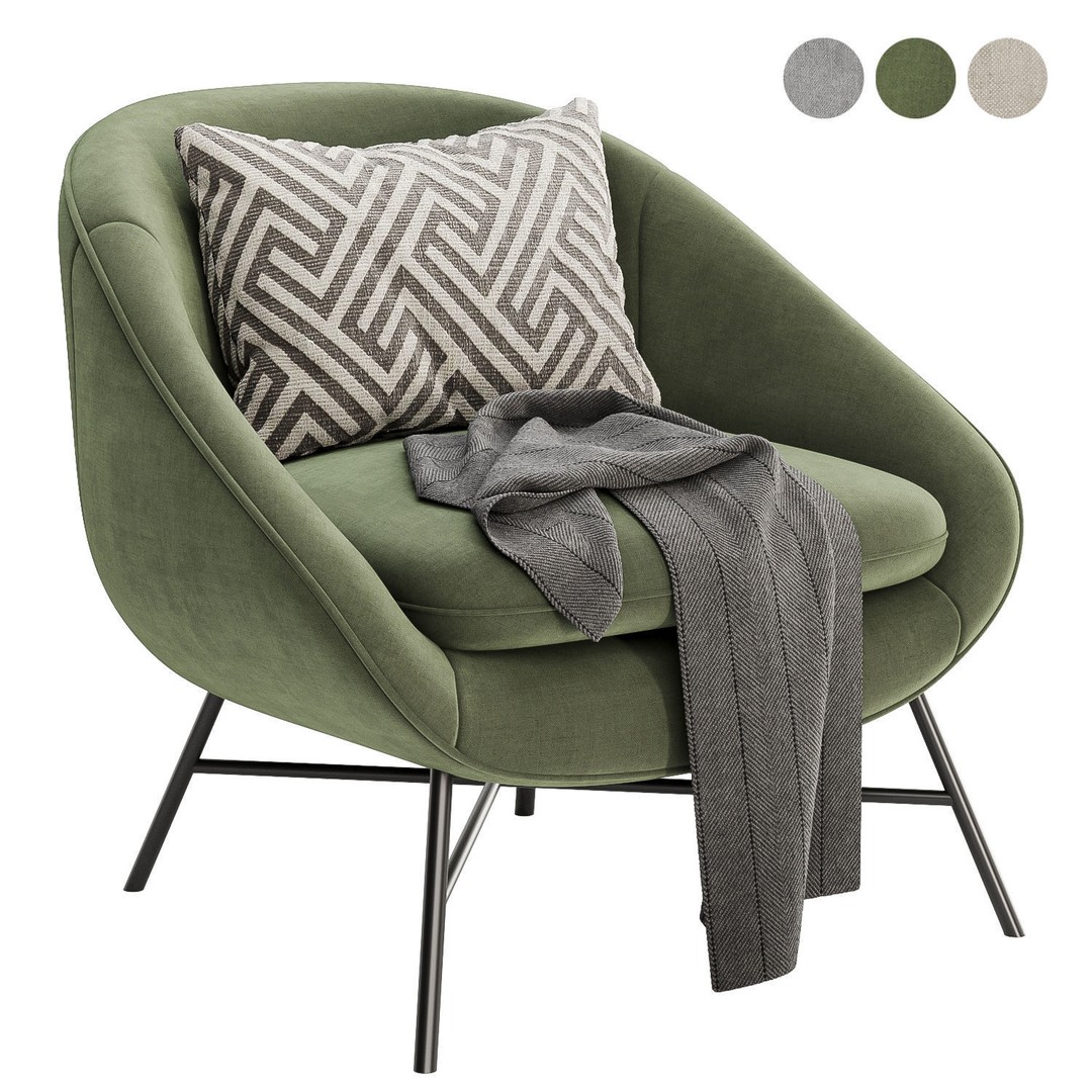 Barrow Lounge Chair 3D Model – Modern Fabric Armchair, FBX & OBJ - View 3