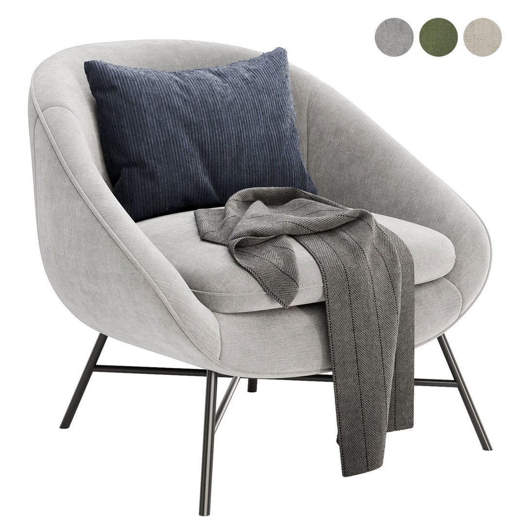 Barrow Lounge Chair 3D Model – Modern Fabric Armchair, FBX & OBJ - View 4