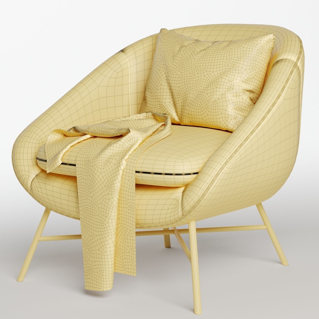 Barrow Lounge Chair 3D Model – Modern Fabric Armchair, FBX & OBJ - View 8