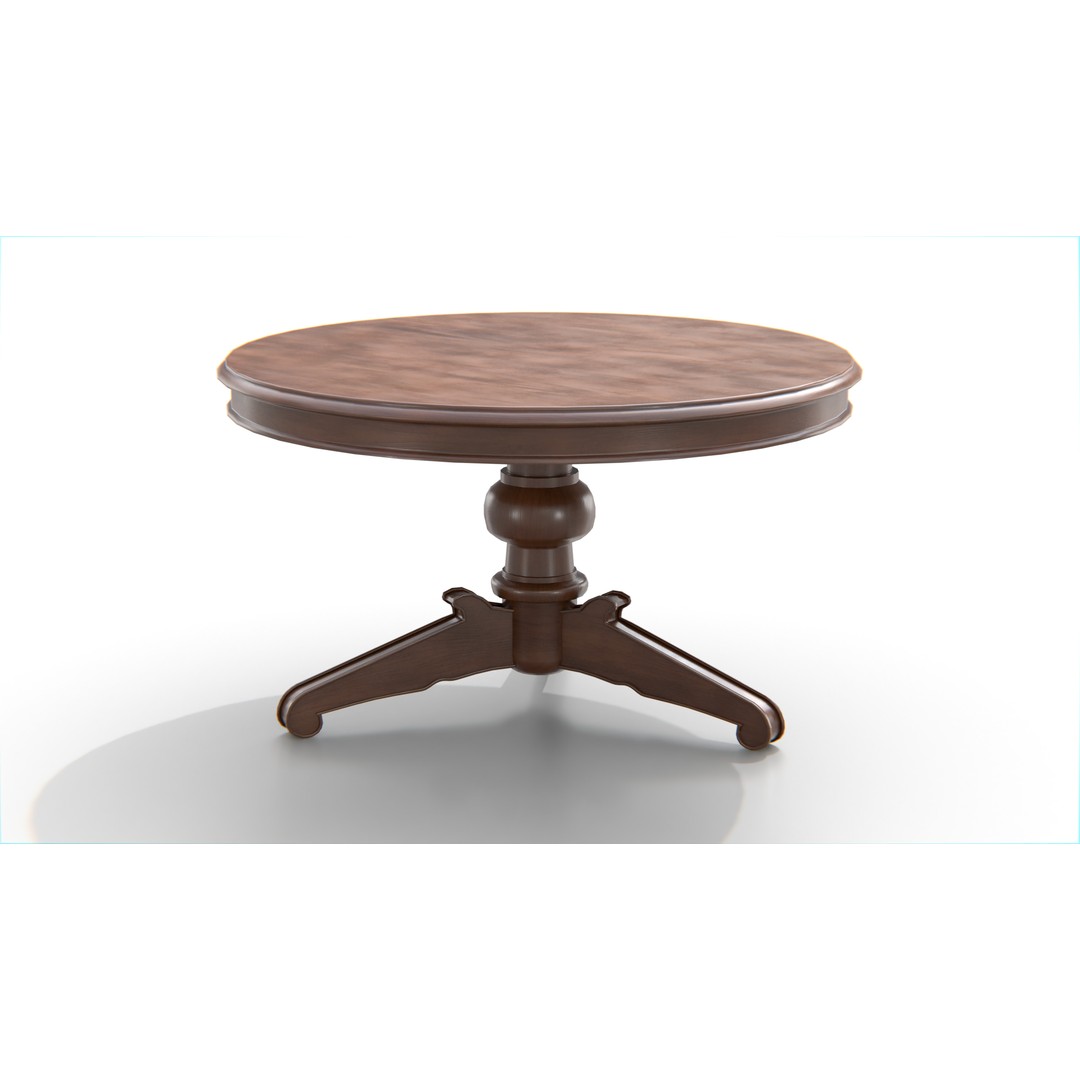 Antique Round Wooden Table 3D Model – Low Poly Game Asset, PBR, FBX, OBJ