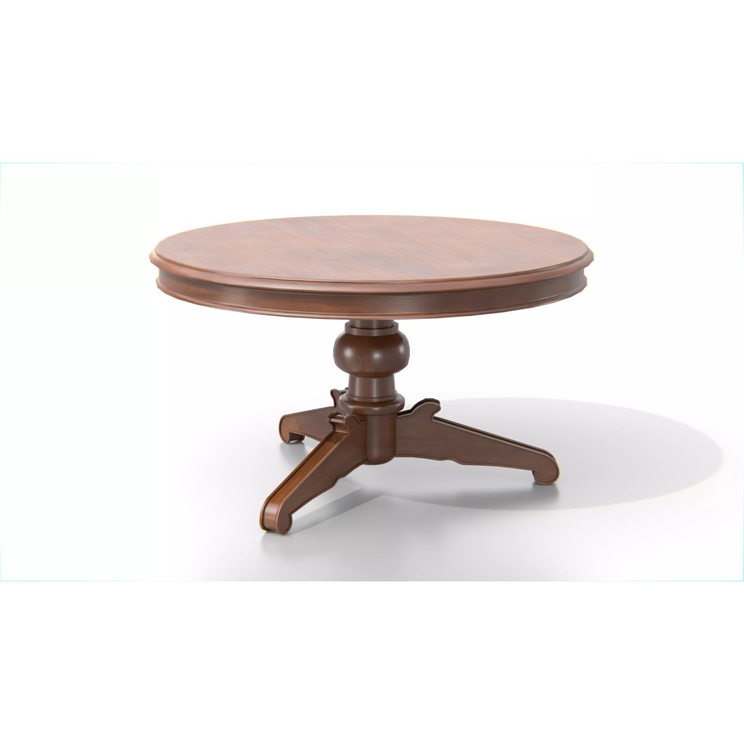Antique Round Wooden Table 3D Model – Low Poly Game Asset, PBR, FBX, OBJ - View 2