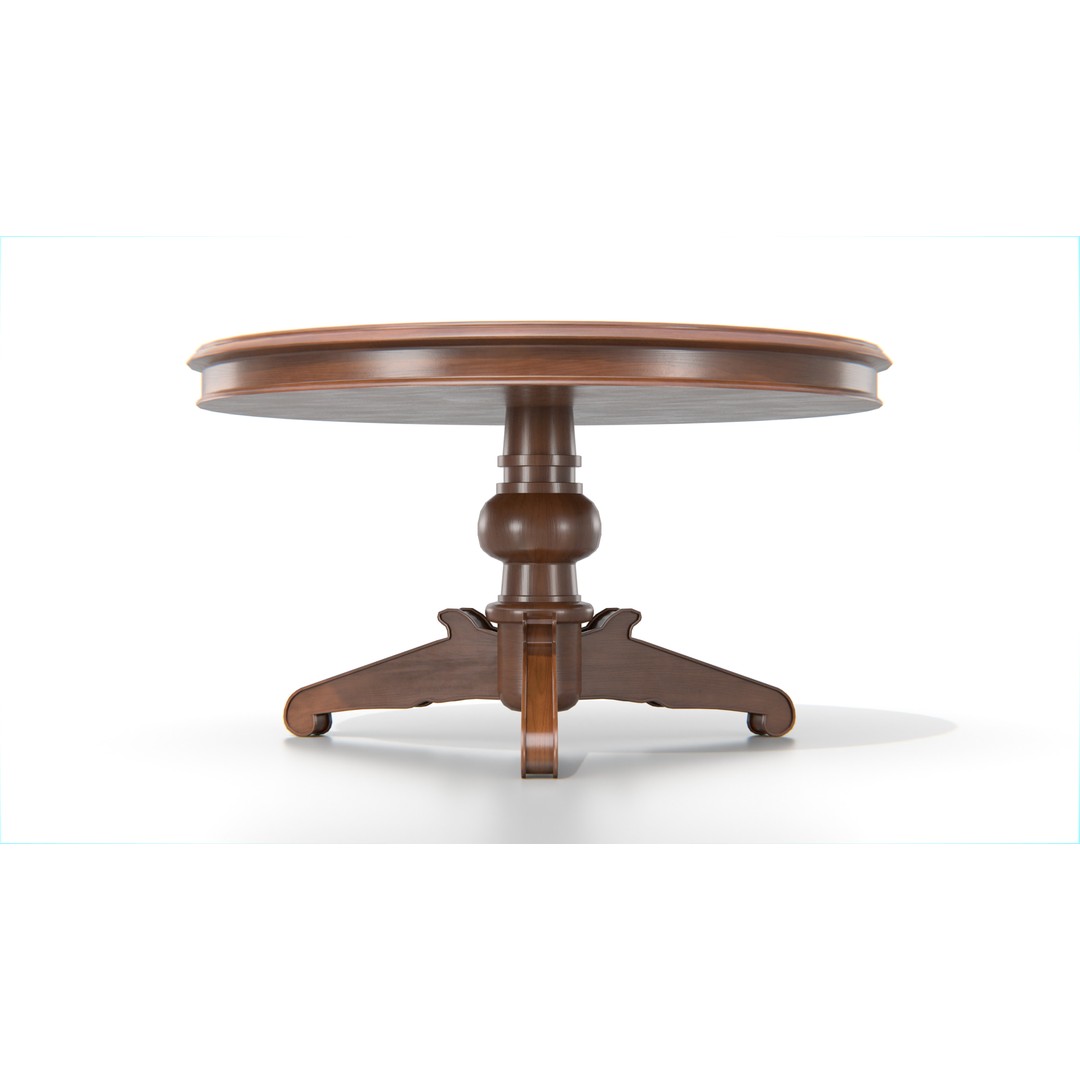 Antique Round Wooden Table 3D Model – Low Poly Game Asset, PBR, FBX, OBJ - View 3