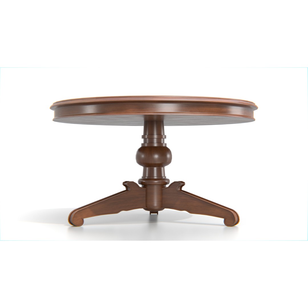 Antique Round Wooden Table 3D Model – Low Poly Game Asset, PBR, FBX, OBJ - View 4