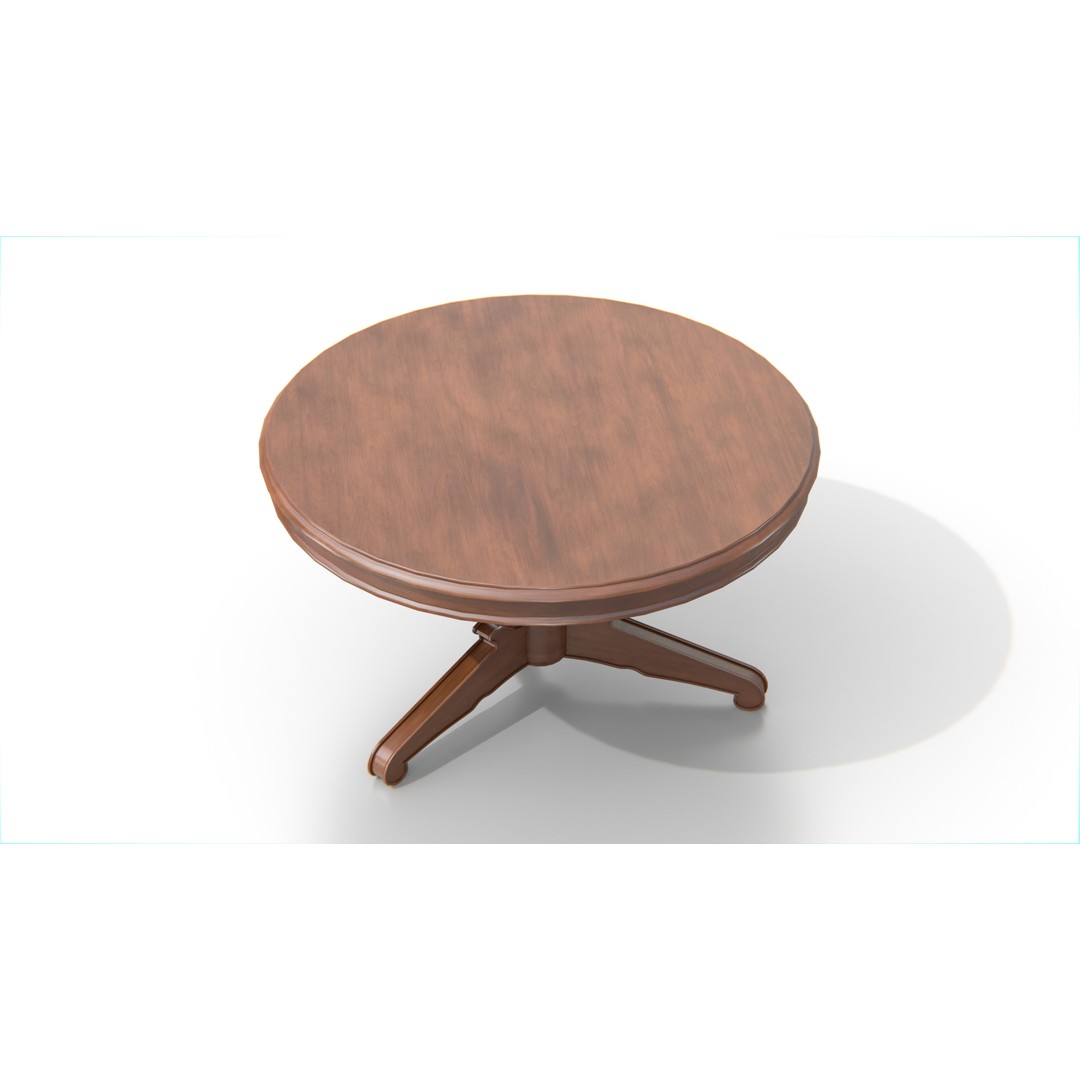 Antique Round Wooden Table 3D Model – Low Poly Game Asset, PBR, FBX, OBJ - View 5