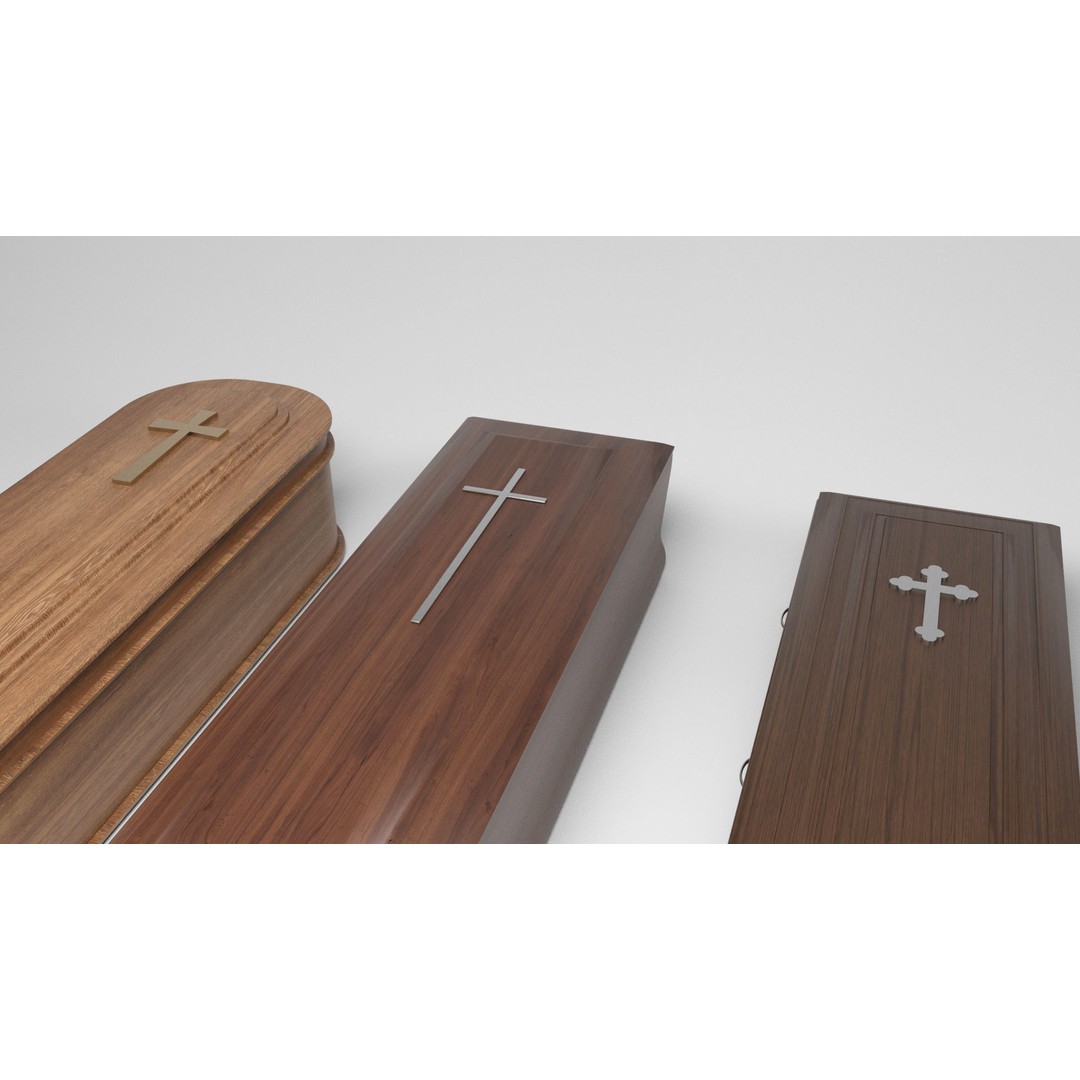Coffins 3D Model – Low Poly Mahogany Casket for Games, FBX & OBJ - View 11