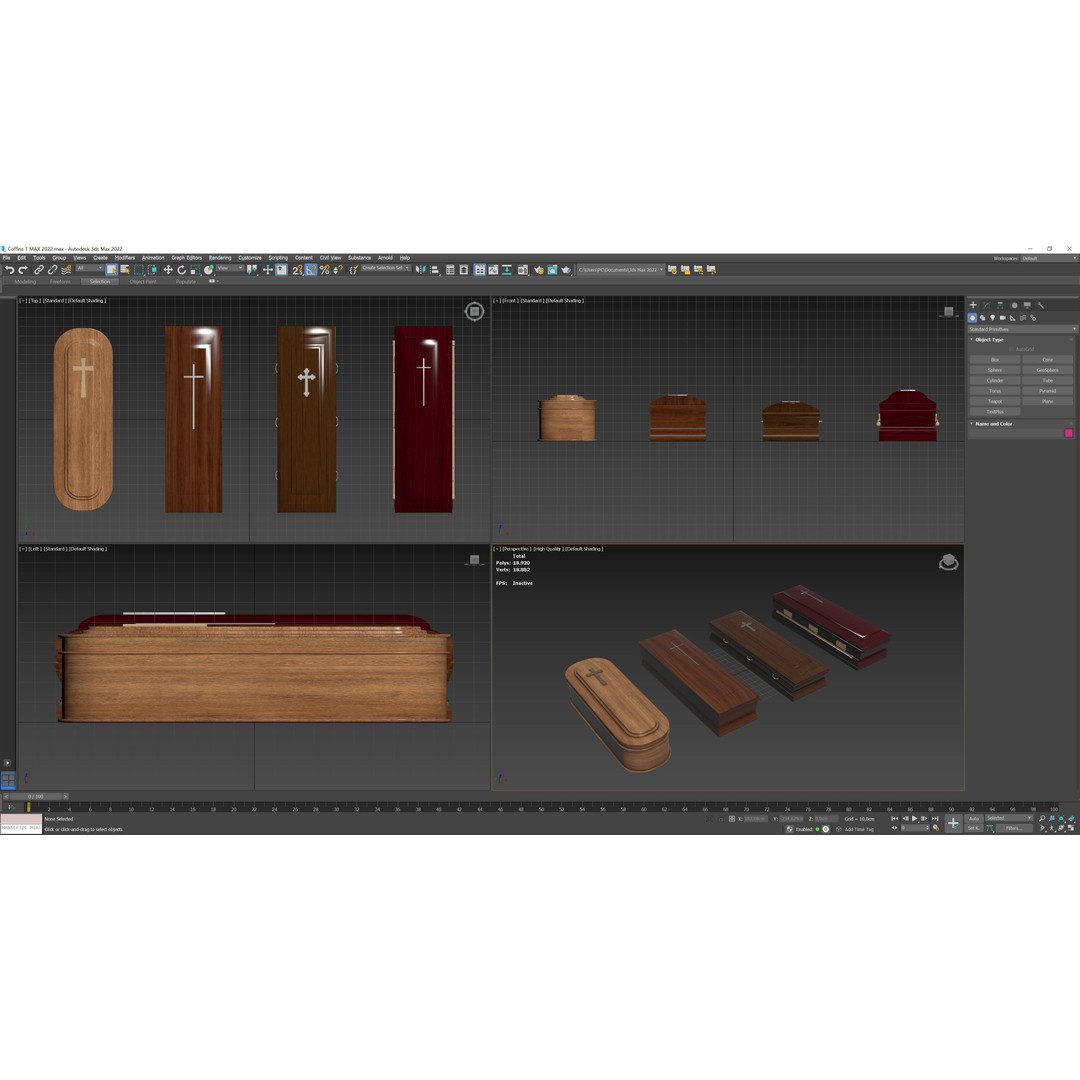 Coffins 3D Model – Low Poly Mahogany Casket for Games, FBX & OBJ - View 12