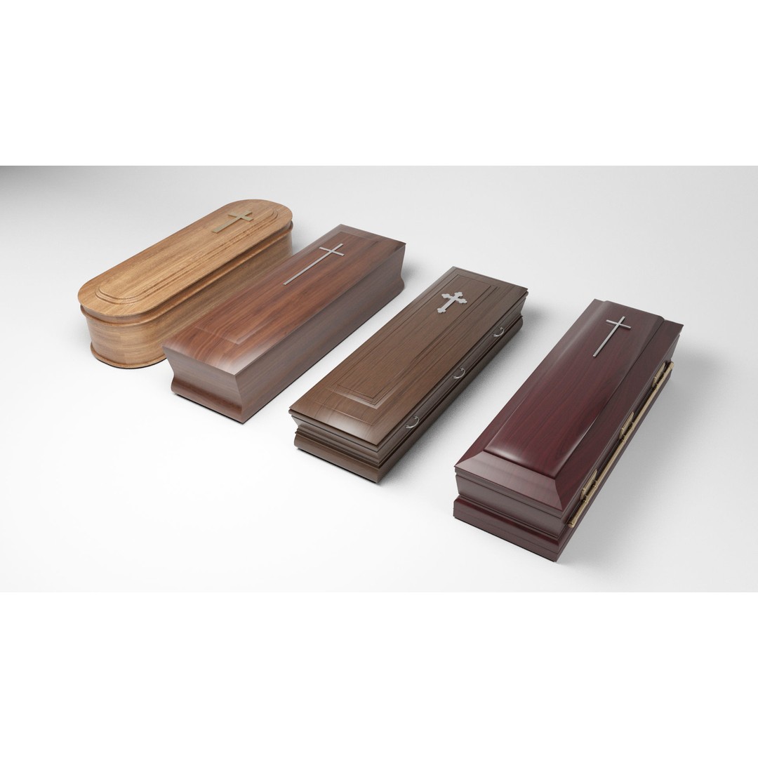 Coffins 3D Model – Low Poly Mahogany Casket for Games, FBX & OBJ - View 3