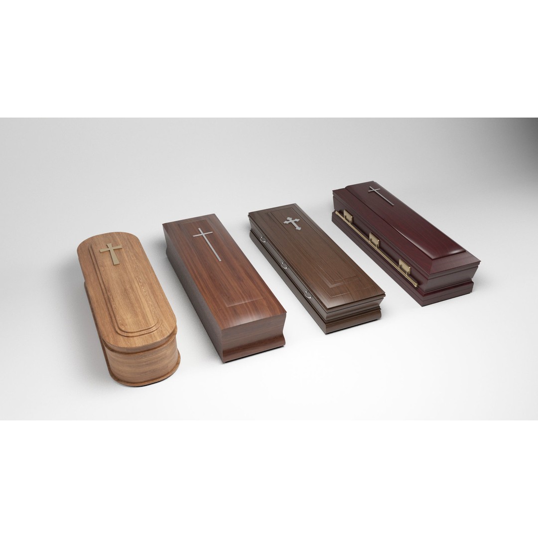 Coffins 3D Model – Low Poly Mahogany Casket for Games, FBX & OBJ - View 4