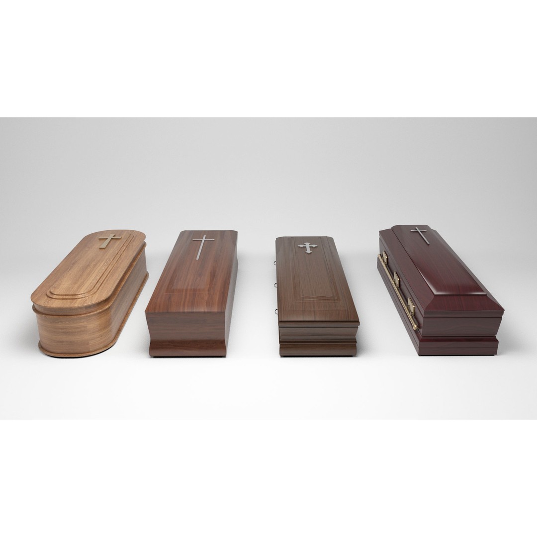Coffins 3D Model – Low Poly Mahogany Casket for Games, FBX & OBJ - View 5