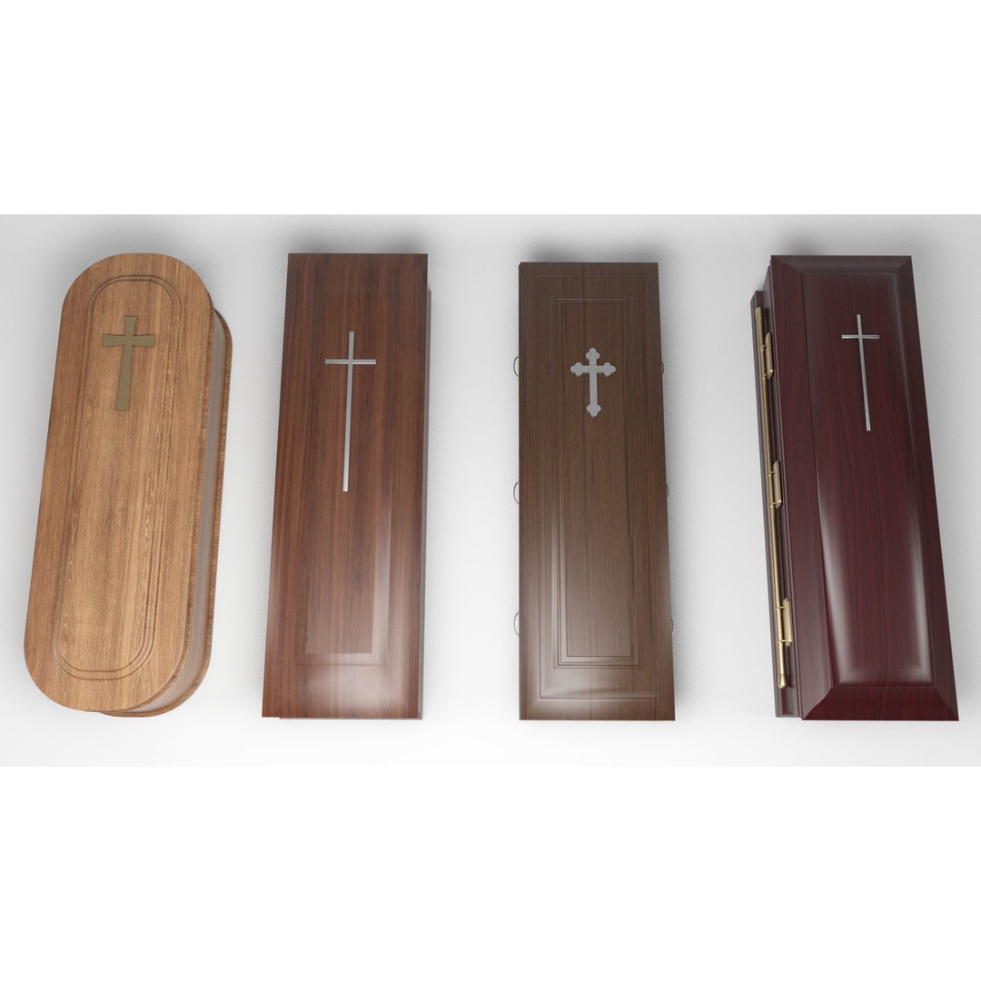 Coffins 3D Model – Low Poly Mahogany Casket for Games, FBX & OBJ - View 6