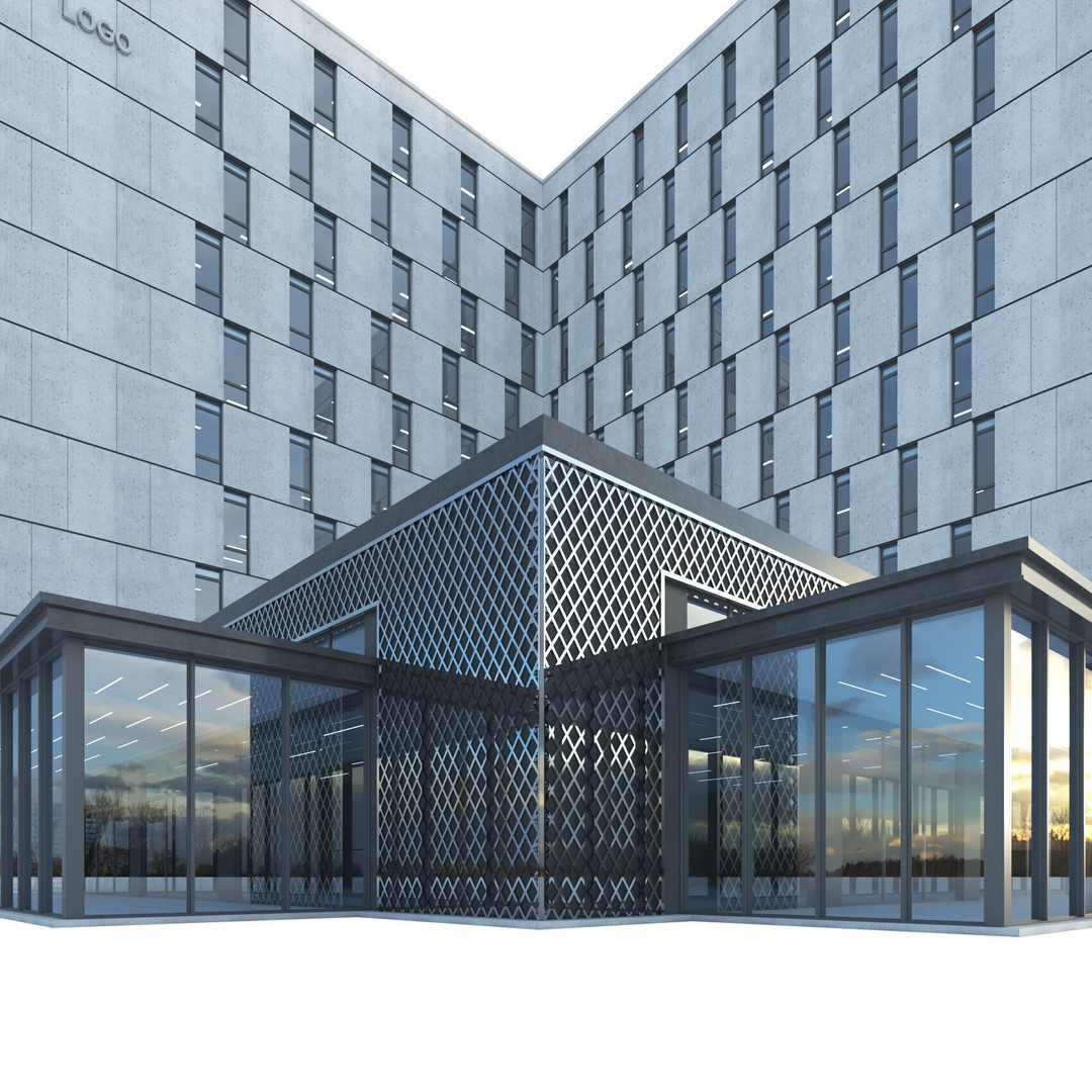 High-Rise Office Building 3D Model – Low Poly Architectural Asset, FBX, OBJ - View 15