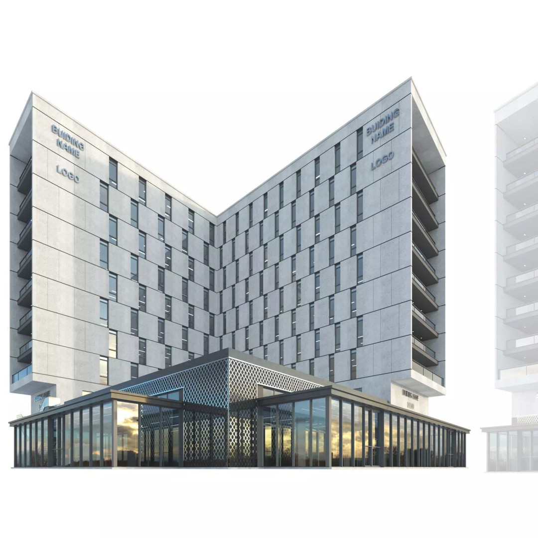 High-Rise Office Building 3D Model – Low Poly Architectural Asset, FBX, OBJ - View 2