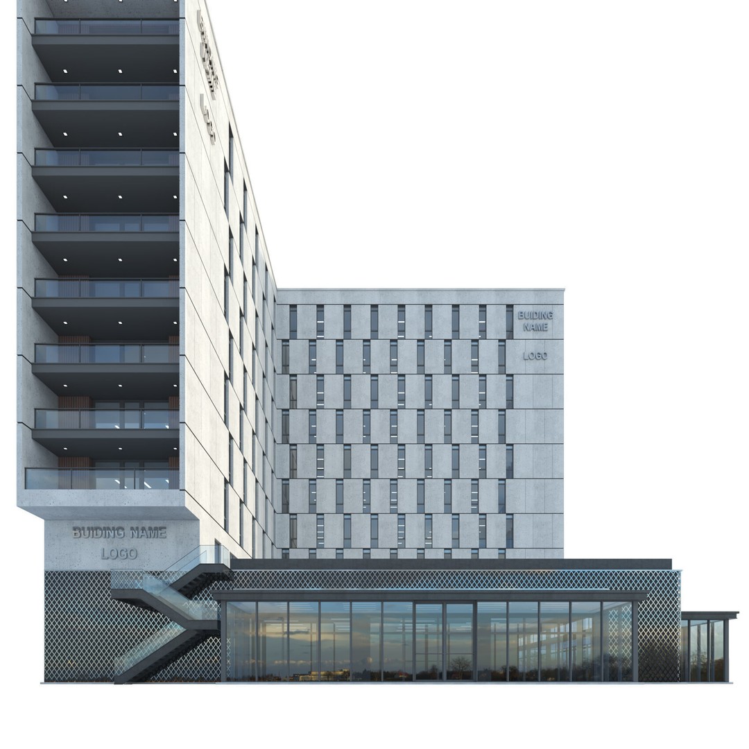 High-Rise Office Building 3D Model – Low Poly Architectural Asset, FBX, OBJ - View 4