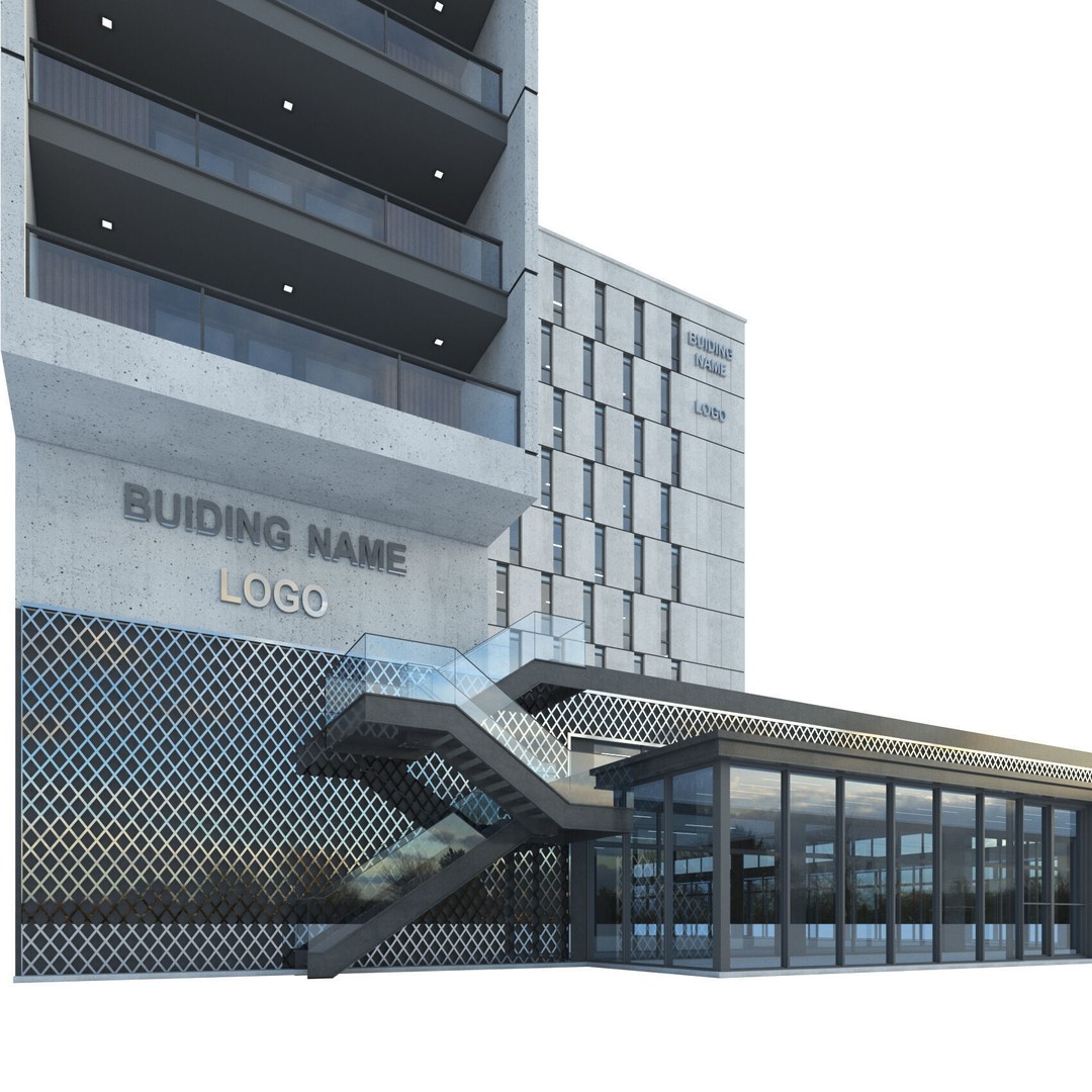 High-Rise Office Building 3D Model – Low Poly Architectural Asset, FBX, OBJ - View 6