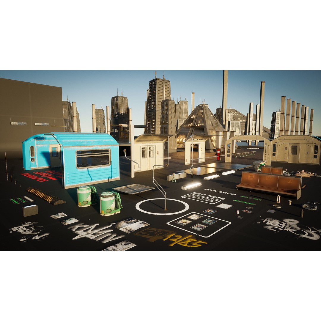 Cyberpunk Subway Train 3D Model – Low Poly Game Asset, UE5 Compatible