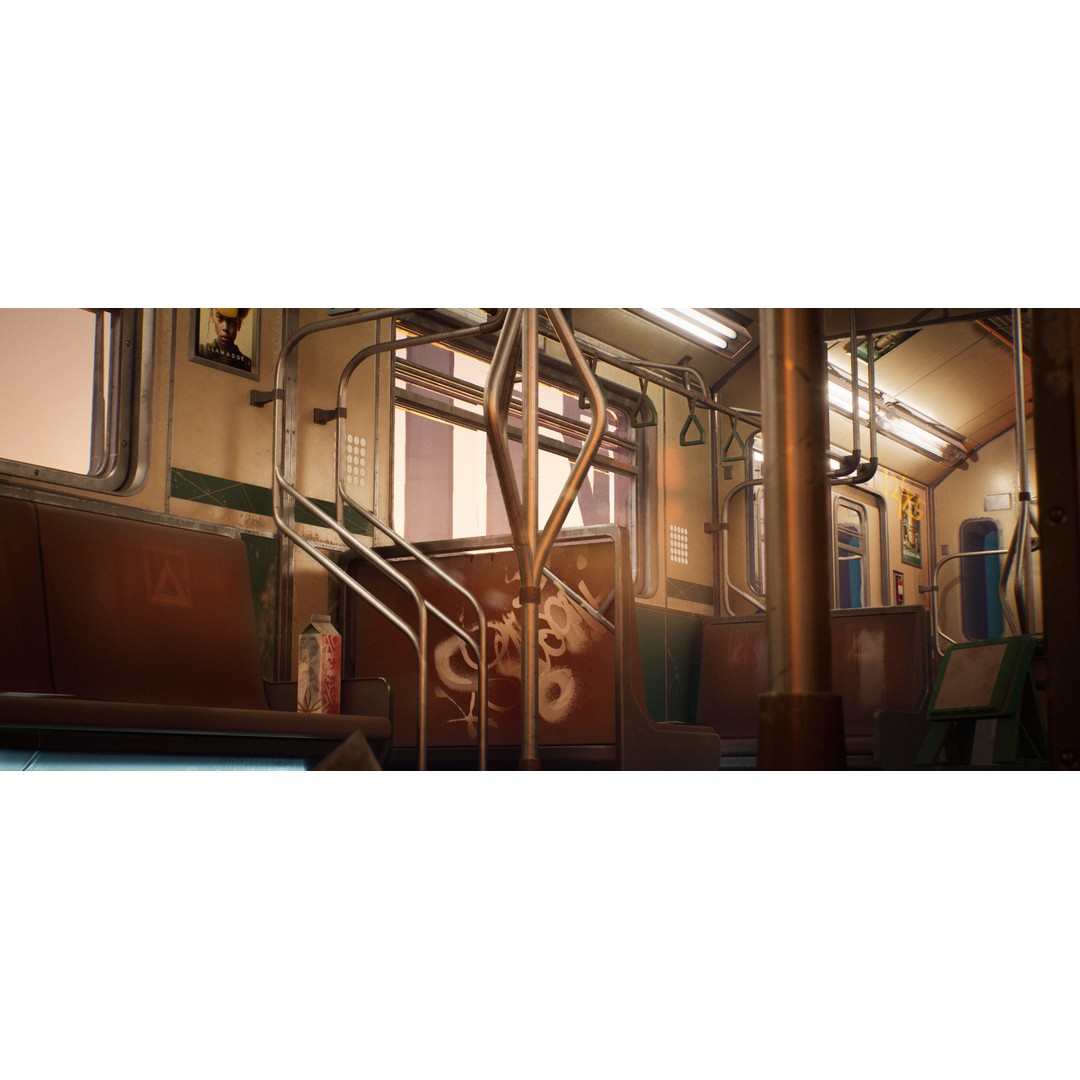 Cyberpunk Subway Train 3D Model – Low Poly Game Asset, UE5 Compatible - View 10