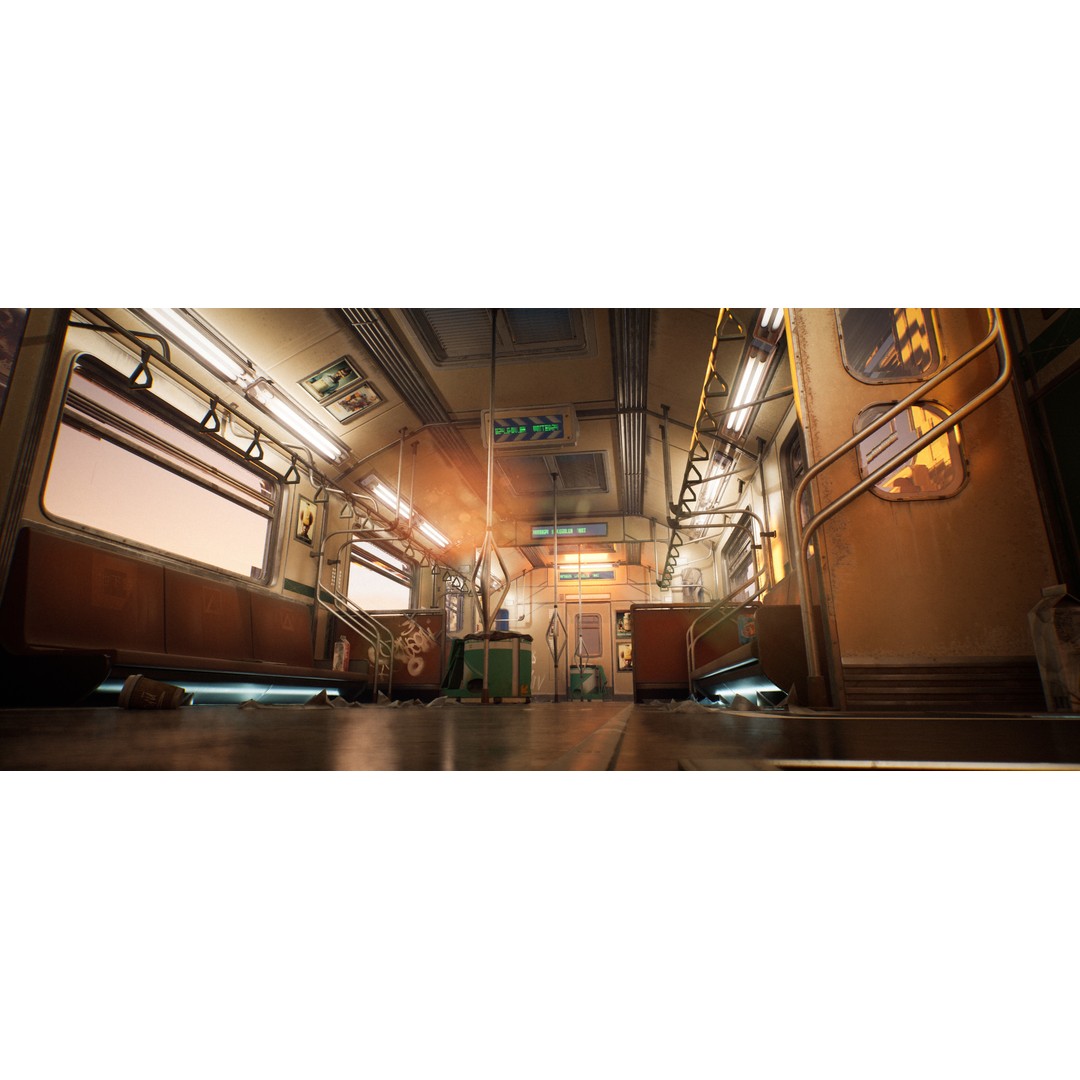 Cyberpunk Subway Train 3D Model – Low Poly Game Asset, UE5 Compatible - View 13