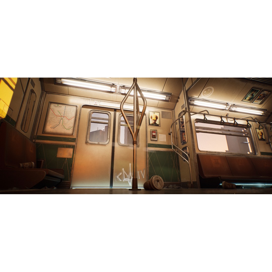 Cyberpunk Subway Train 3D Model – Low Poly Game Asset, UE5 Compatible - View 14