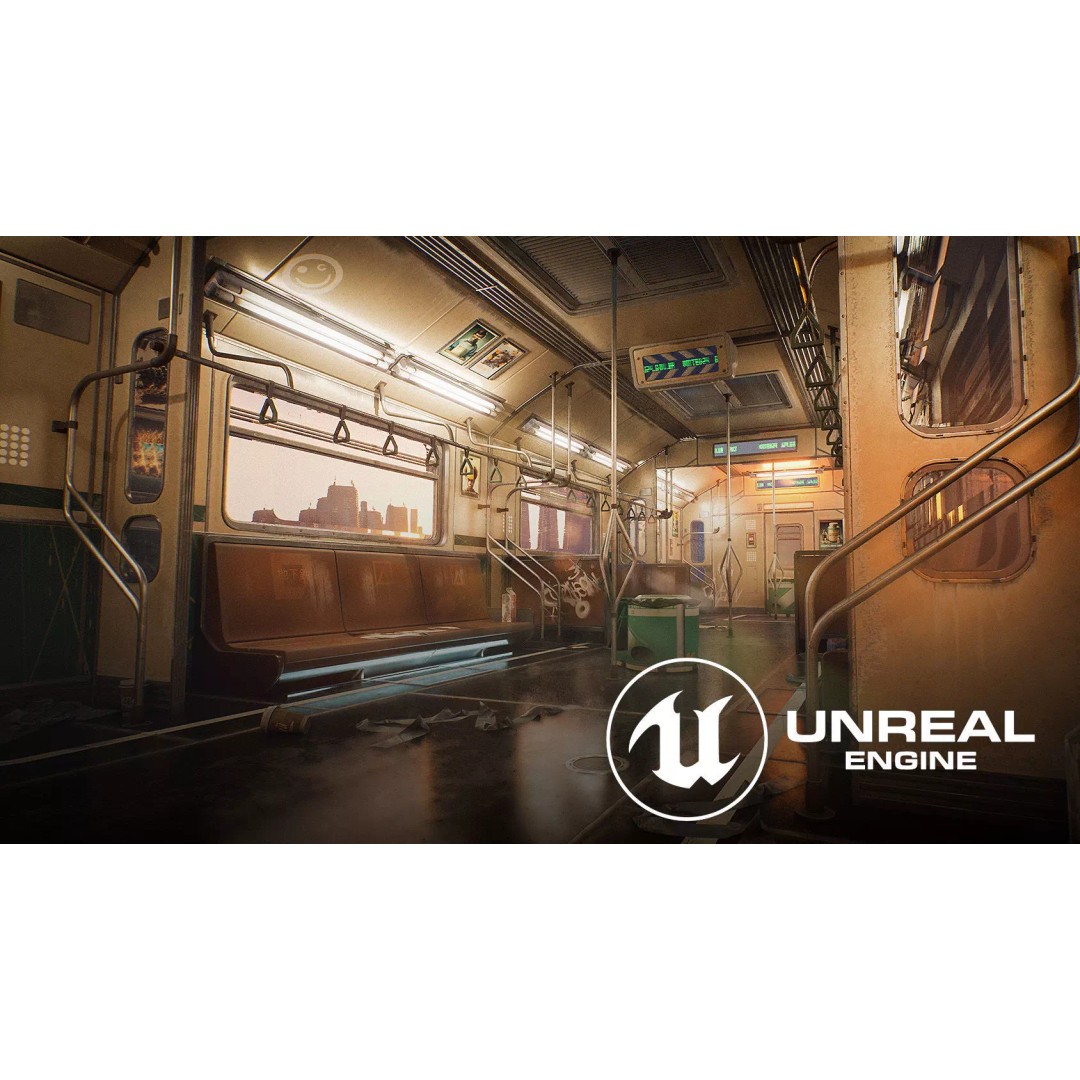 Cyberpunk Subway Train 3D Model – Low Poly Game Asset, UE5 Compatible - View 2