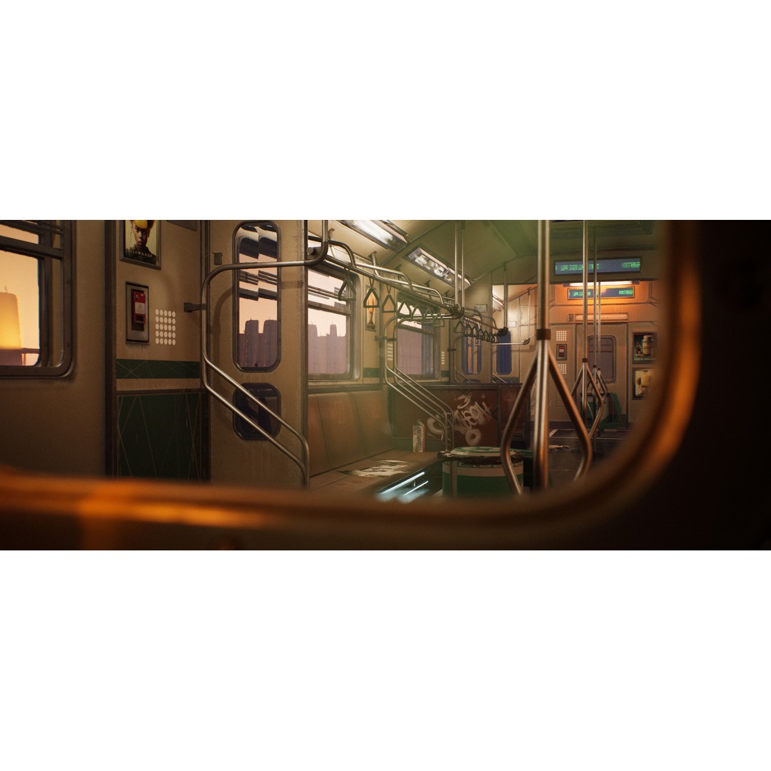 Cyberpunk Subway Train 3D Model – Low Poly Game Asset, UE5 Compatible - View 3