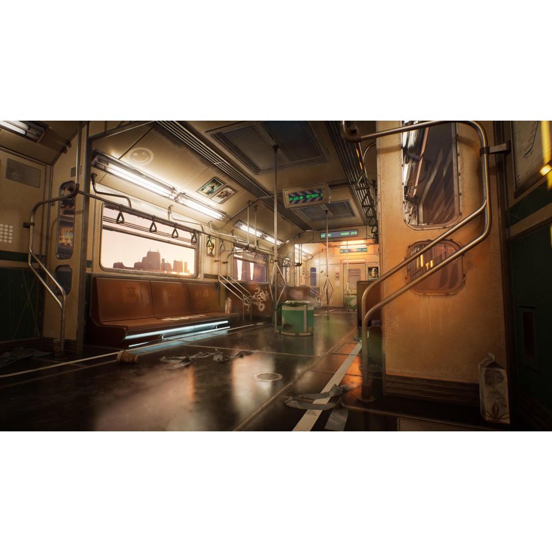 Cyberpunk Subway Train 3D Model – Low Poly Game Asset, UE5 Compatible - View 9