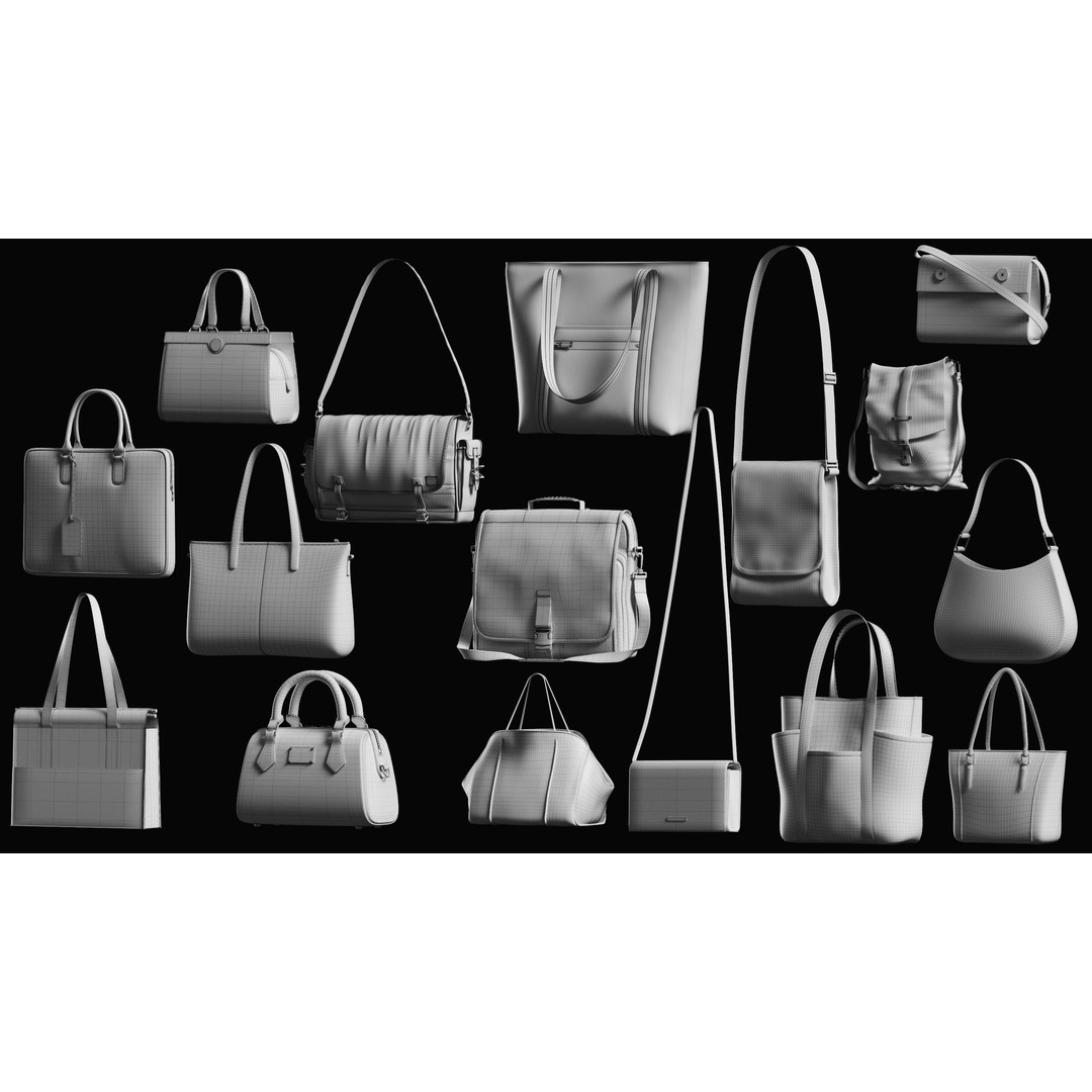 Bags Basemesh Collection 3D Model – High-Quality Tote, Backpack, and Luggage Meshes, FBX, OBJ