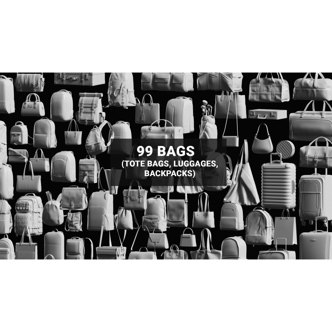 Bags Basemesh Collection 3D Model – High-Quality Tote, Backpack, and Luggage Meshes, FBX, OBJ - View 2