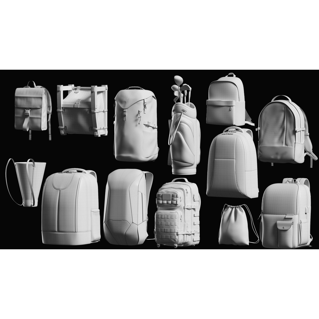 Bags Basemesh Collection 3D Model – High-Quality Tote, Backpack, and Luggage Meshes, FBX, OBJ - View 30