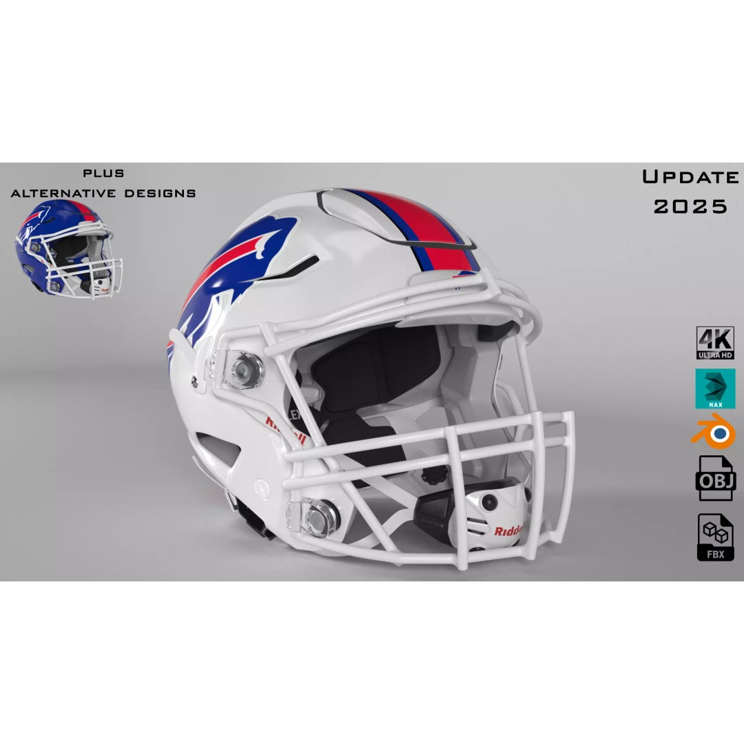 Buffalo Bills Helmet 3D Model – PBR Game-Ready Asset, FBX & OBJ - View 2