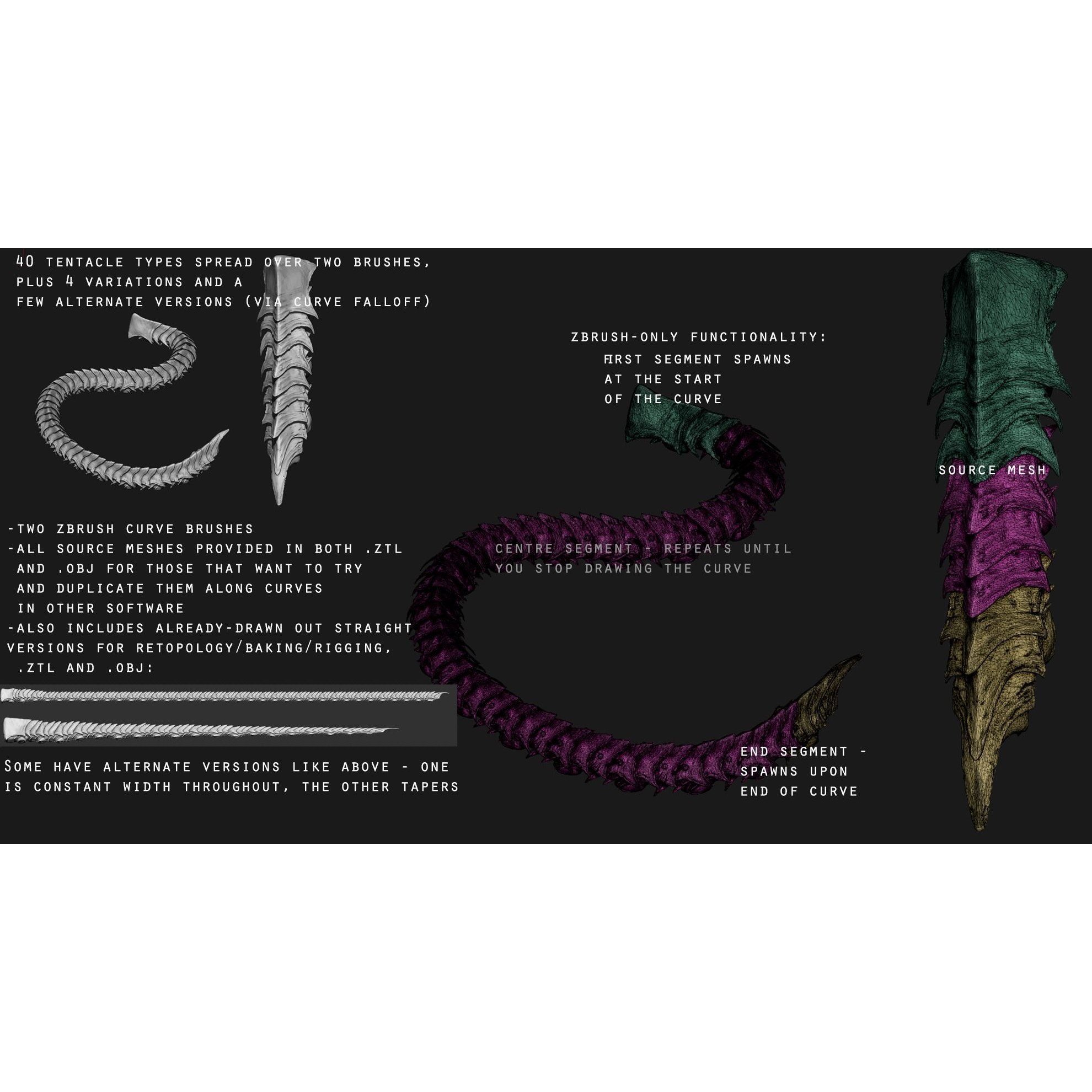 Tentacles - ZBrush Brushes and OBJ 3D Model - View 4