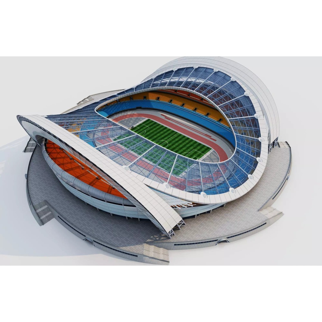 Football Field 3D Model – Low Poly Stadium with Rigged Features - View 2
