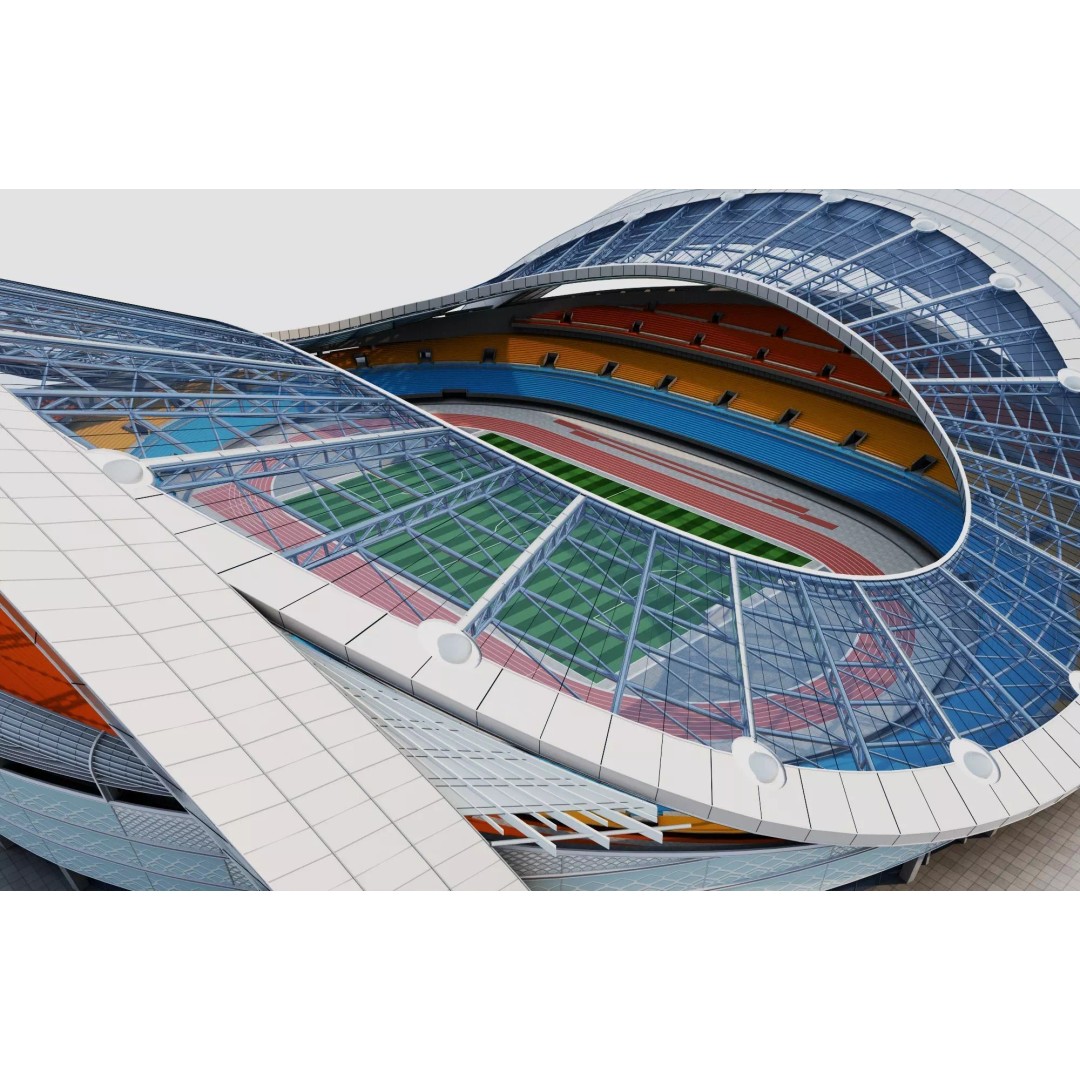 Football Field 3D Model – Low Poly Stadium with Rigged Features - View 3