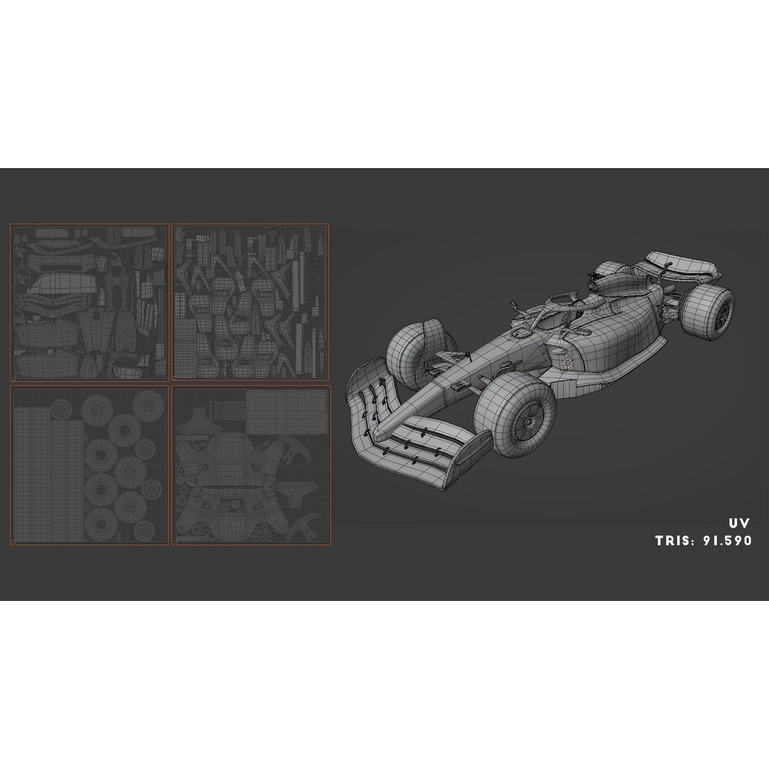 F1 Racing Car 3D Model – Low Poly Game Asset, PBR, FBX, Blender - View 18