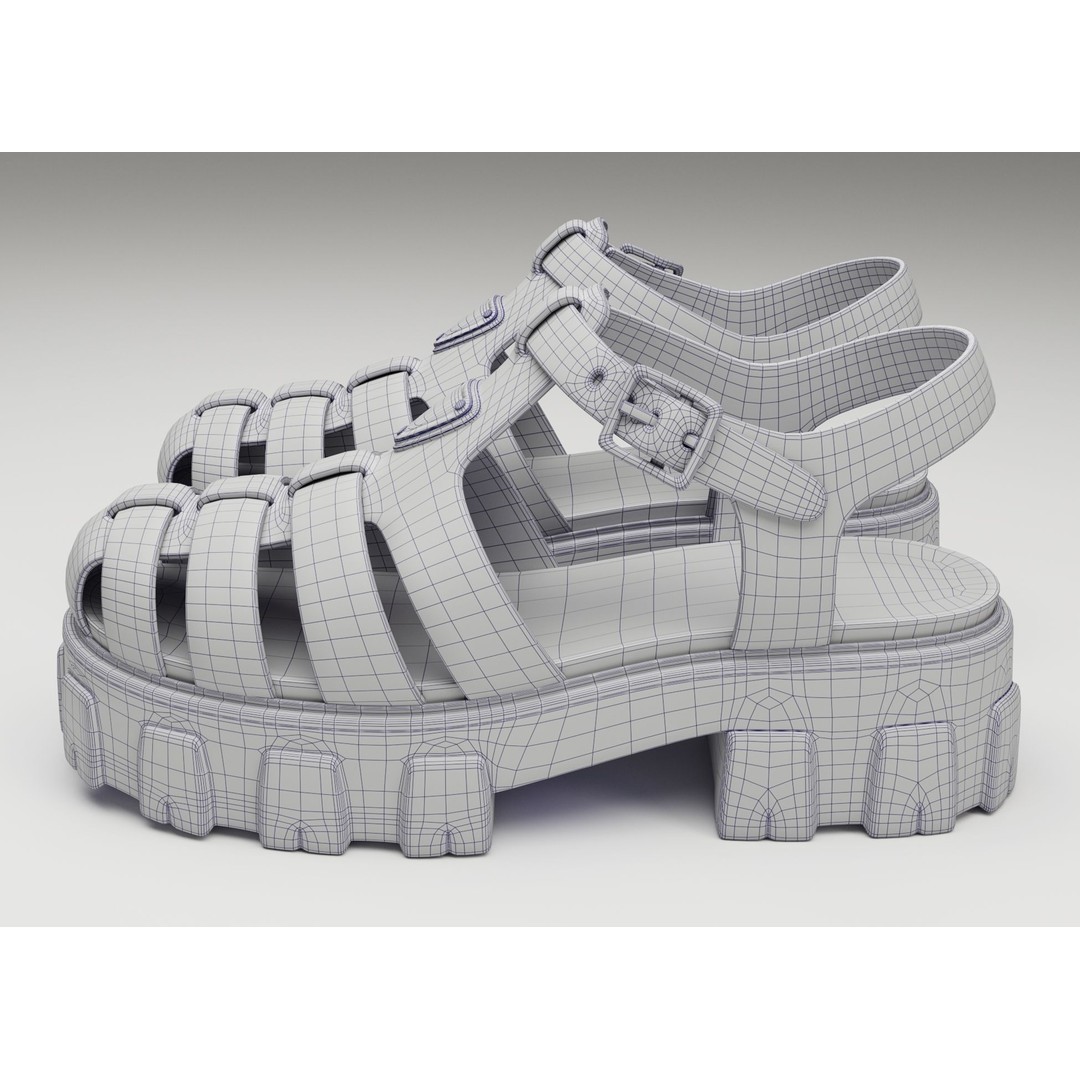 Prada Platform Sandals 3D Model – Low Poly Game Ready Asset, FBX, OBJ - View 12