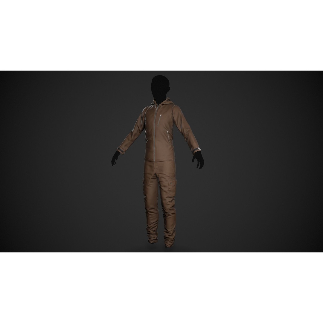 Brown Snowboard Outfit 3D Model – Low Poly PBR Game Asset, FBX, OBJ - View 11