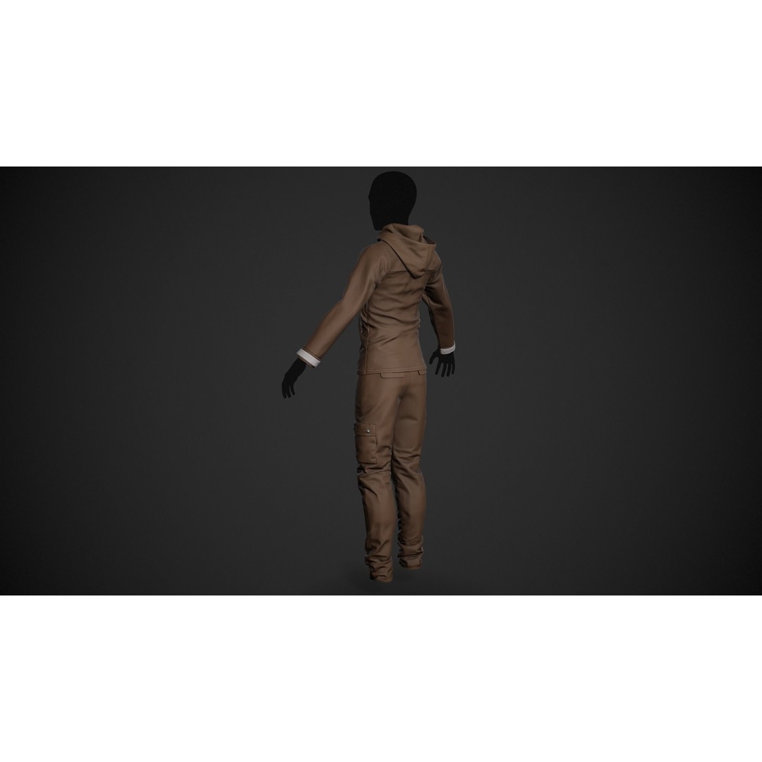 Brown Snowboard Outfit 3D Model – Low Poly PBR Game Asset, FBX, OBJ - View 12