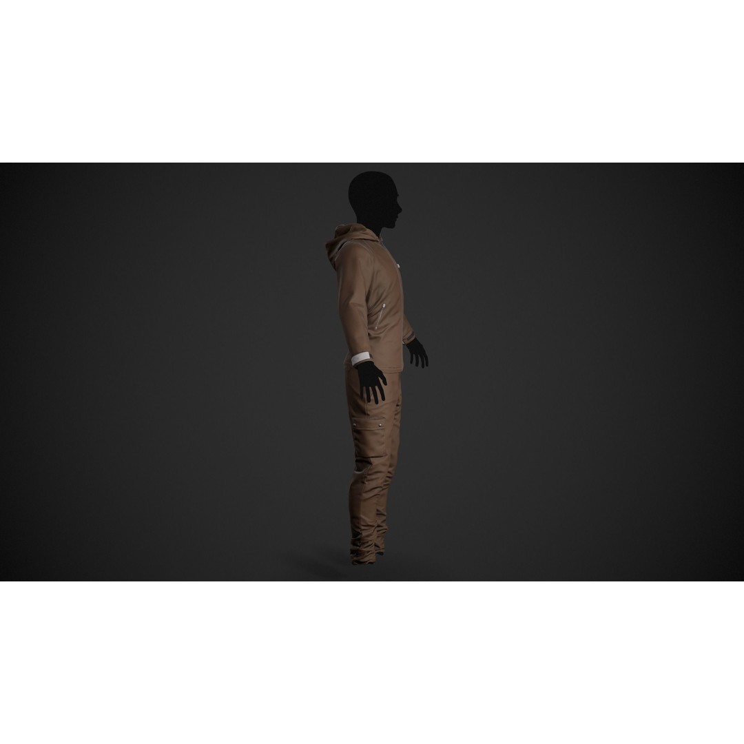 Brown Snowboard Outfit 3D Model – Low Poly PBR Game Asset, FBX, OBJ - View 15