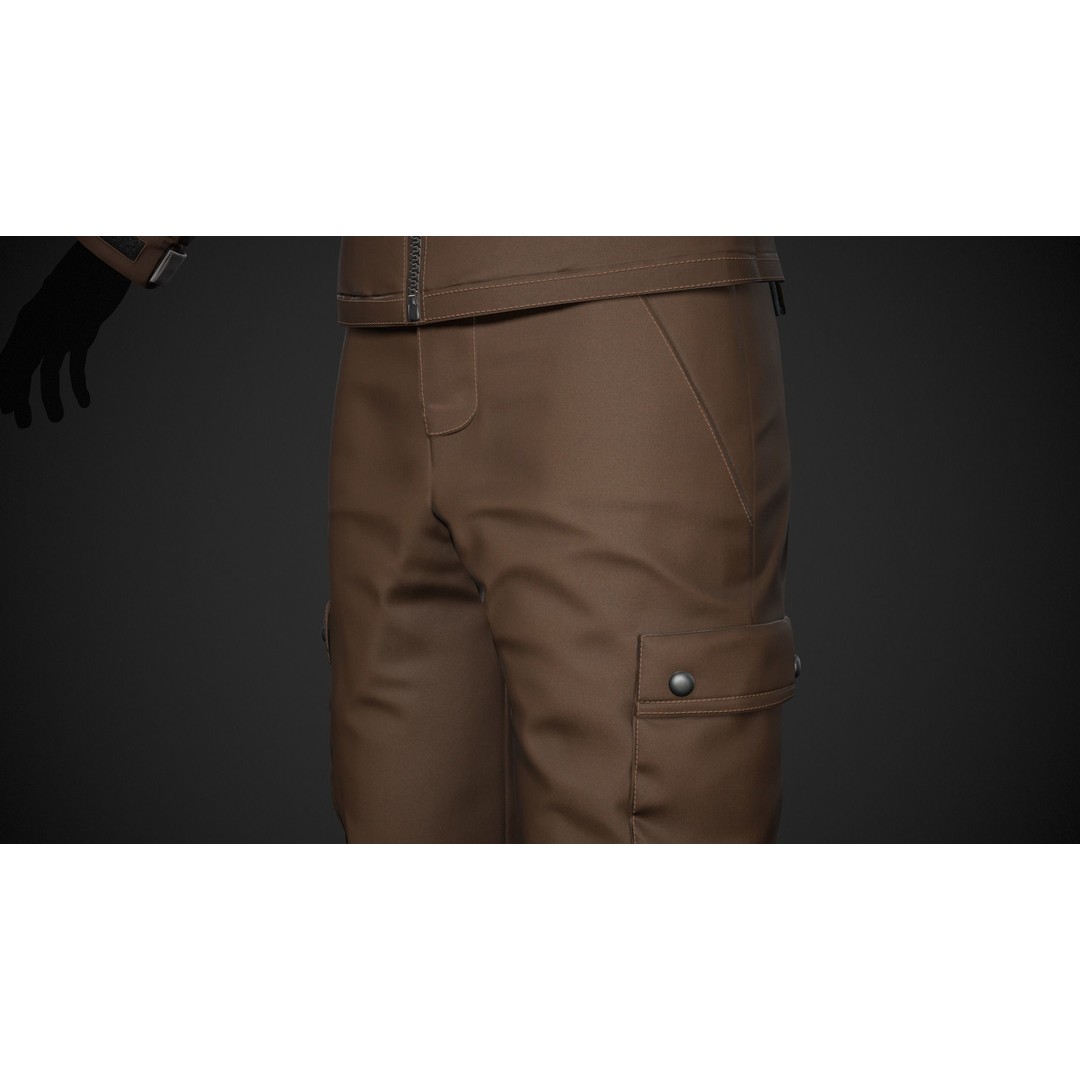 Brown Snowboard Outfit 3D Model – Low Poly PBR Game Asset, FBX, OBJ - View 17