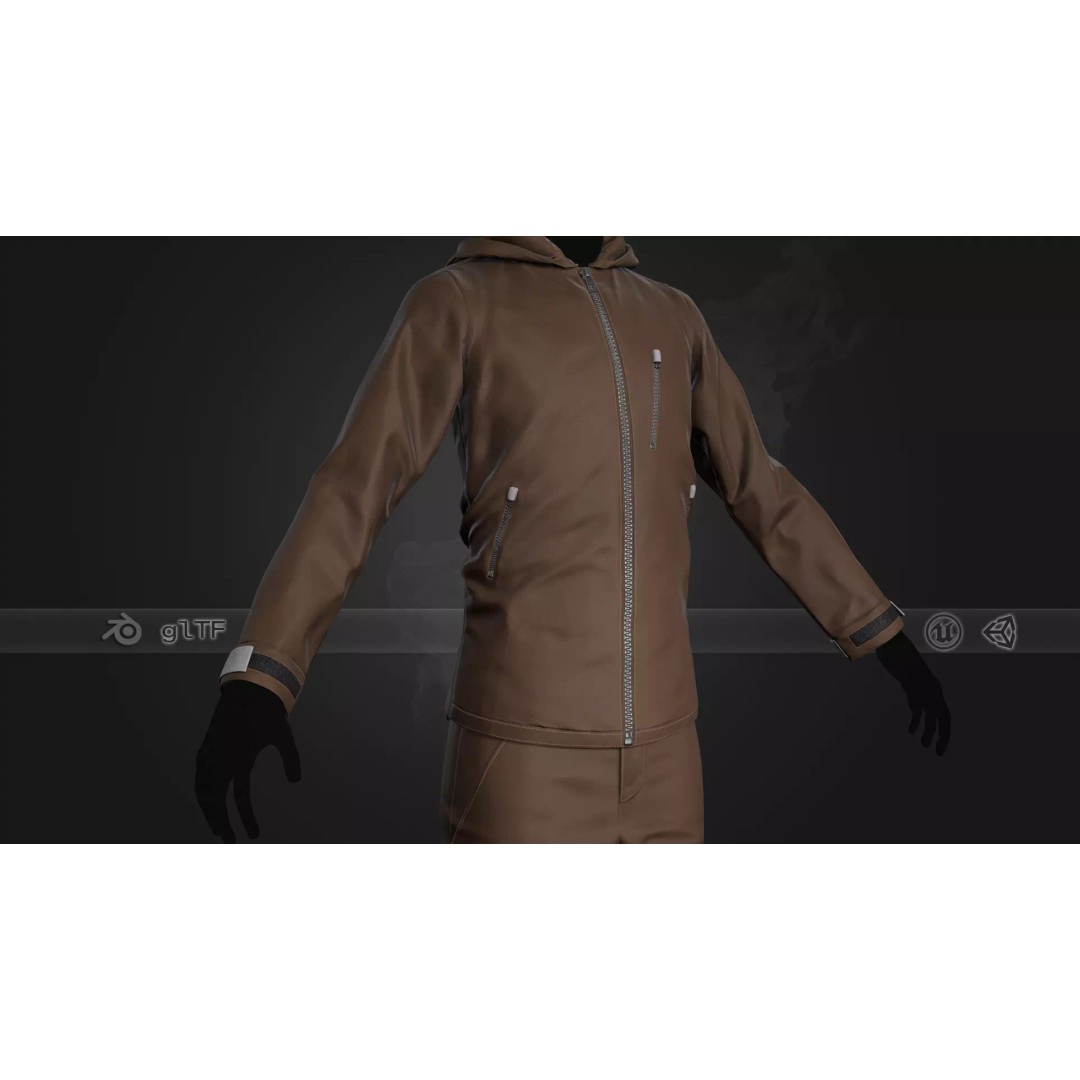Brown Snowboard Outfit 3D Model – Low Poly PBR Game Asset, FBX, OBJ - View 2