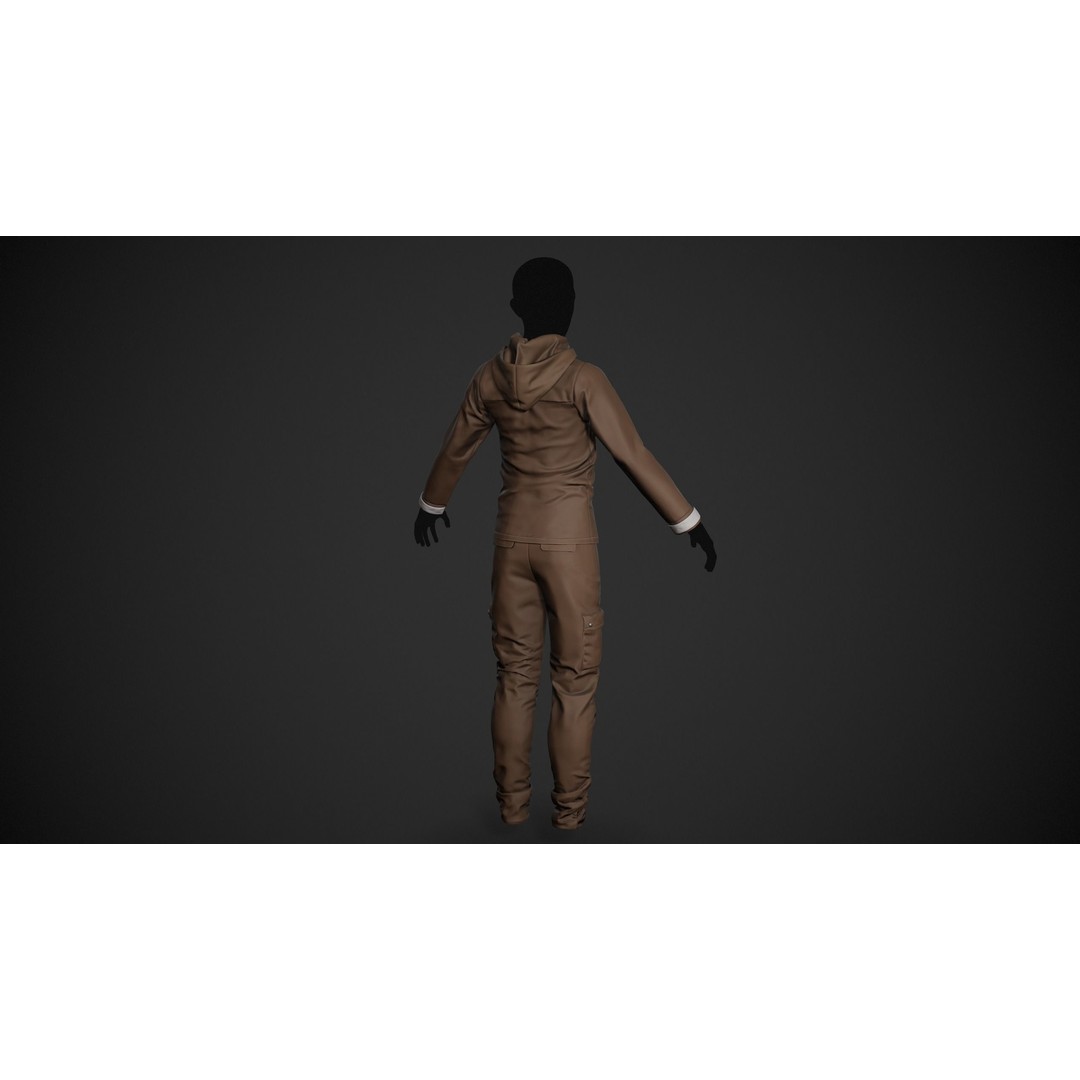 Brown Snowboard Outfit 3D Model – Low Poly PBR Game Asset, FBX, OBJ - View 4