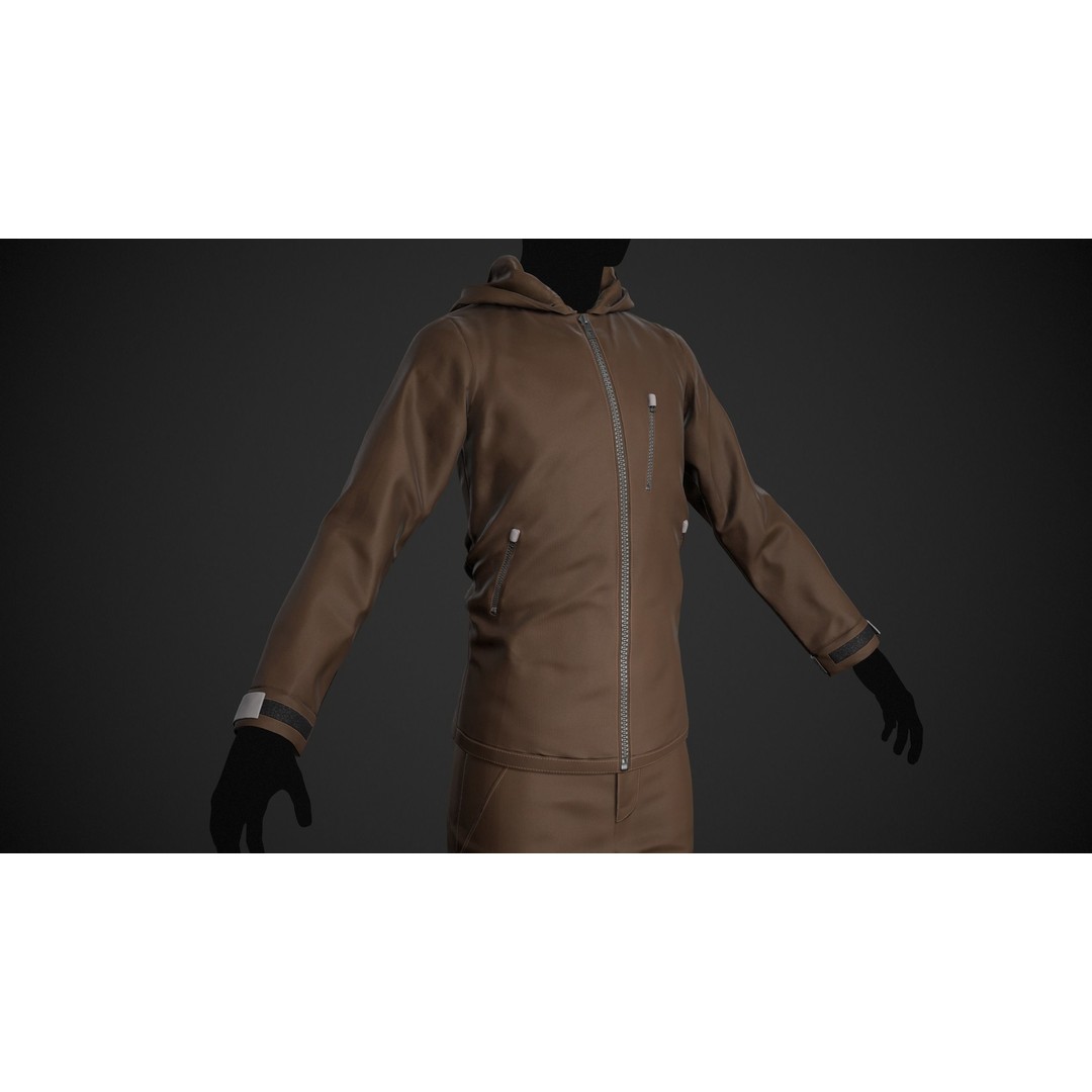Brown Snowboard Outfit 3D Model – Low Poly PBR Game Asset, FBX, OBJ - View 8