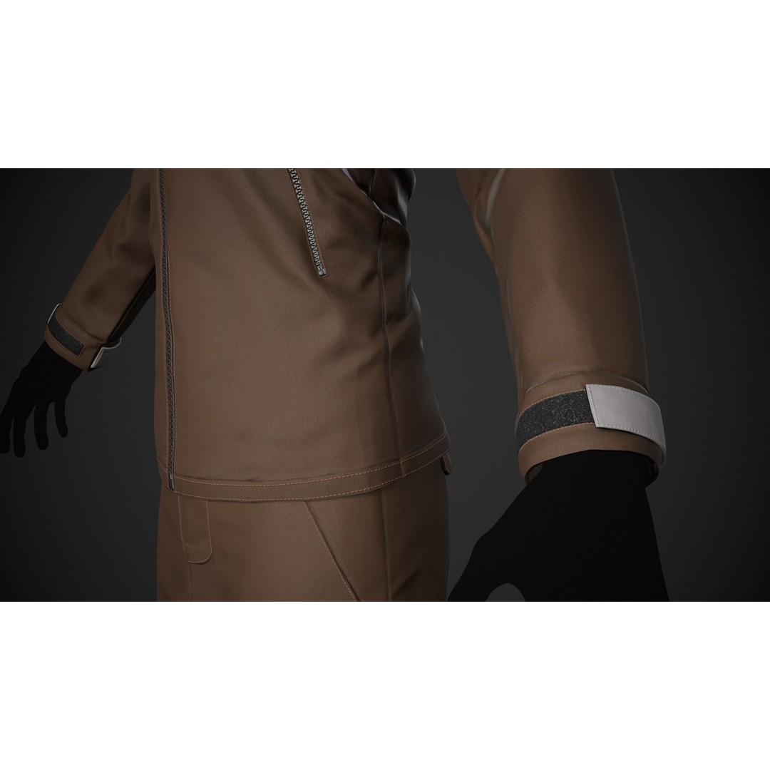 Brown Snowboard Outfit 3D Model – Low Poly PBR Game Asset, FBX, OBJ - View 9