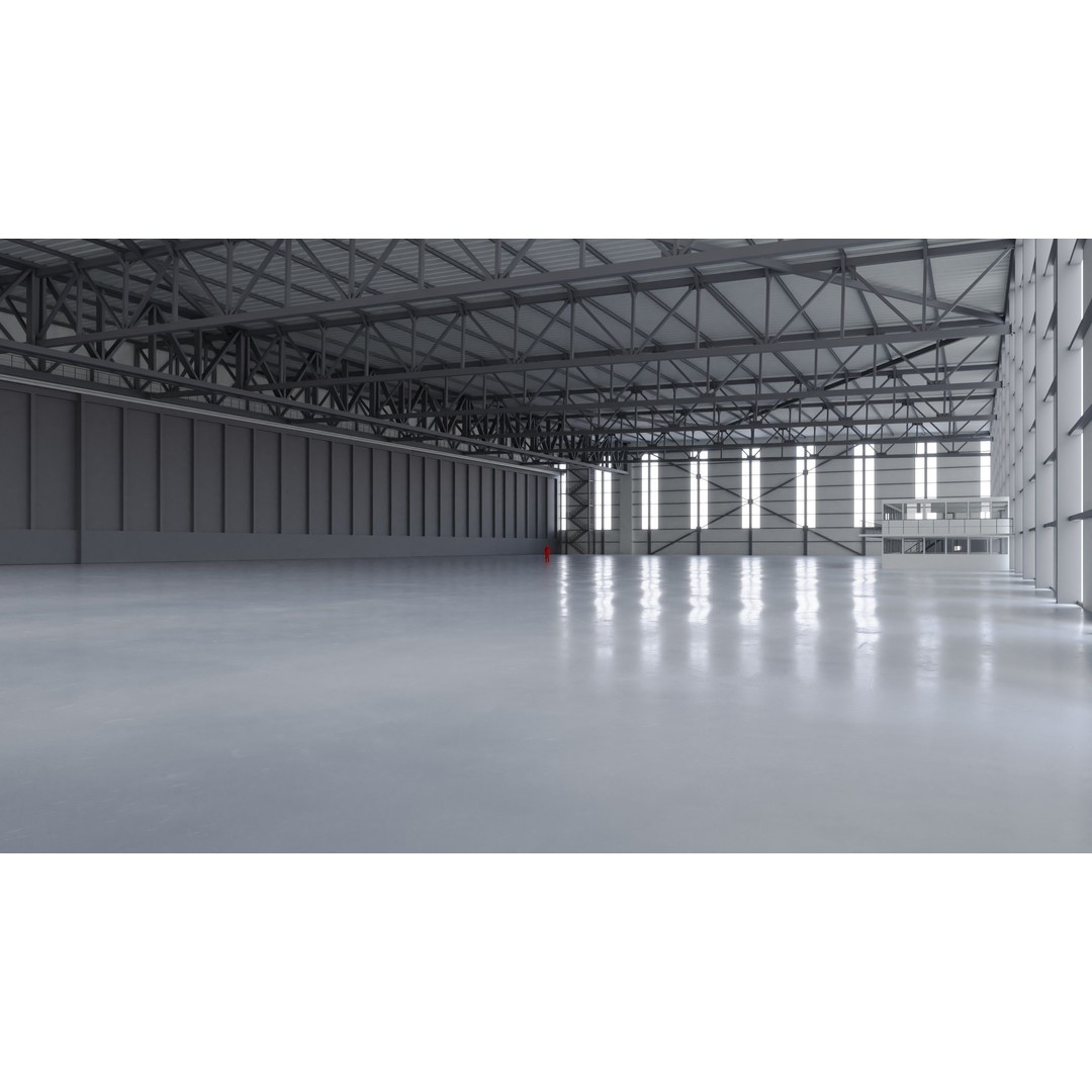 Airplane Hangar Interior 3D Model – Low Poly PBR Game Asset, FBX, OBJ - View 3