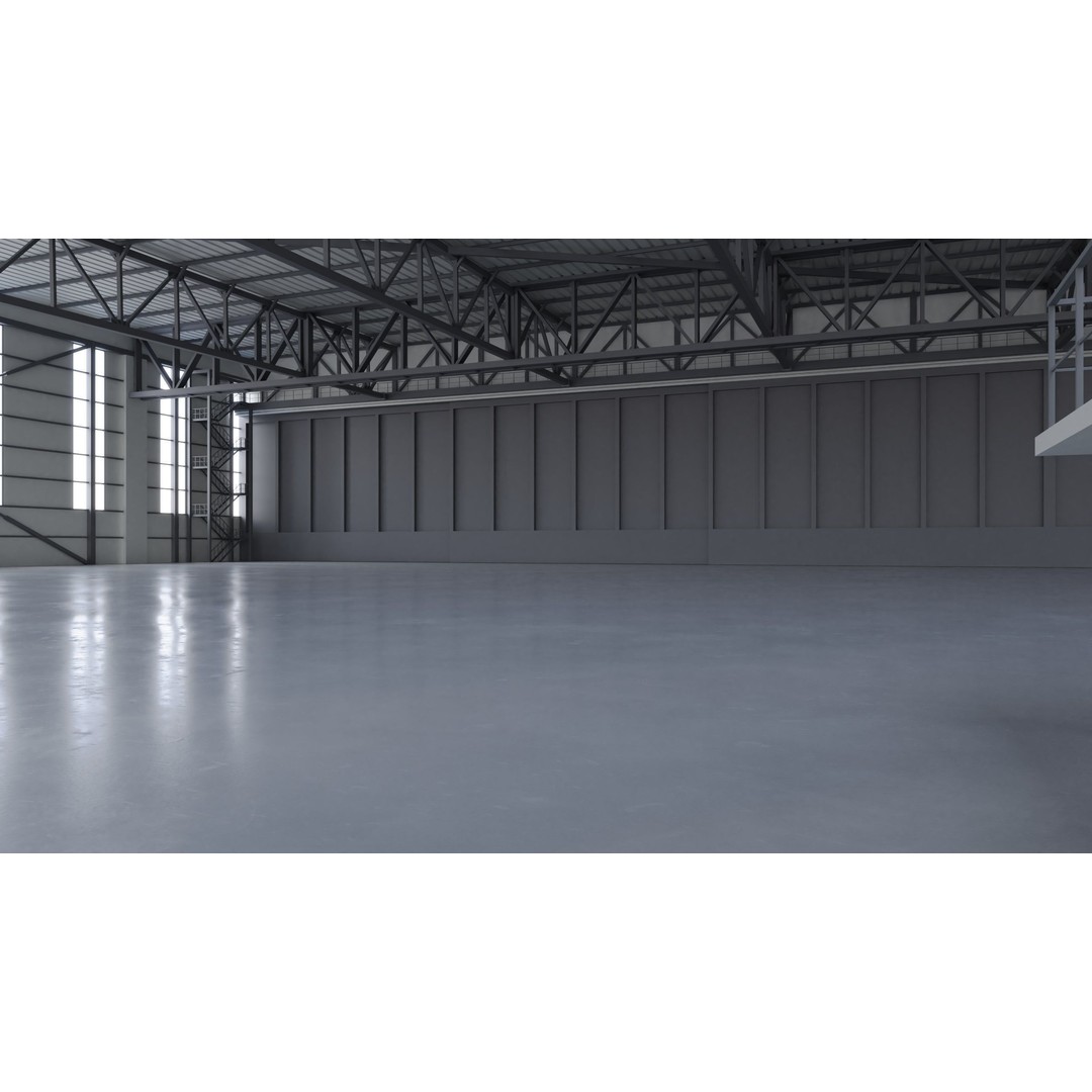 Airplane Hangar Interior 3D Model – Low Poly PBR Game Asset, FBX, OBJ - View 4