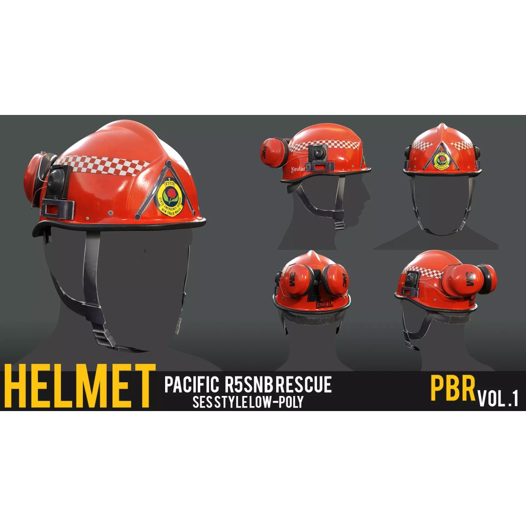 NSW State Emergency Services Helmet 3D Model – Low Poly PBR Game Asset, FBX - View 2