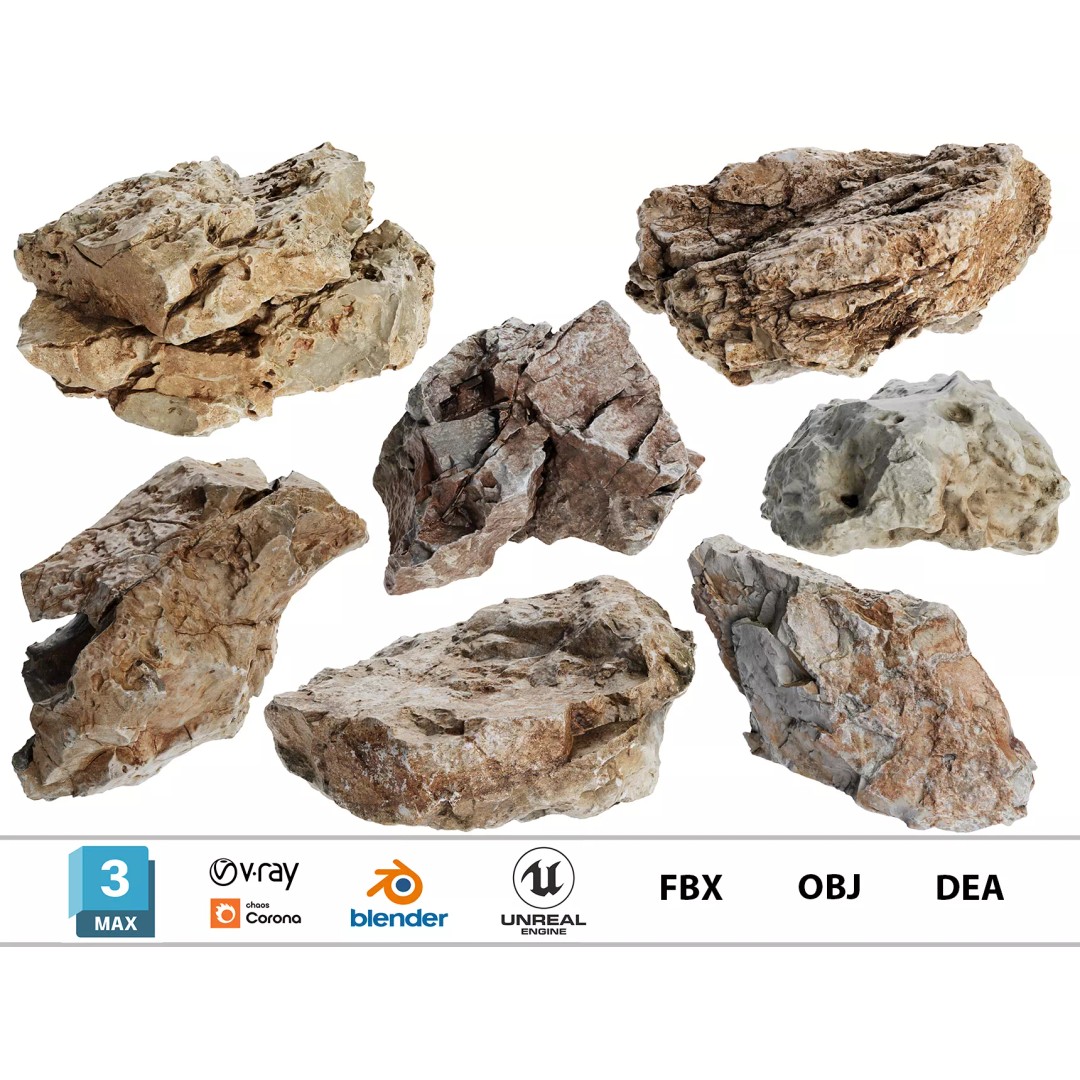 Photorealistic Rock 3D Model – Low Poly PBR Asset, 8K Textures - View 2