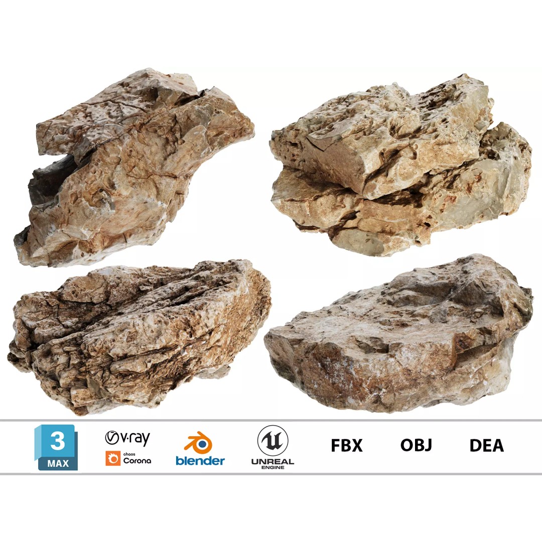 Photorealistic Rock 3D Model – Low Poly PBR Asset, FBX, OBJ - View 2