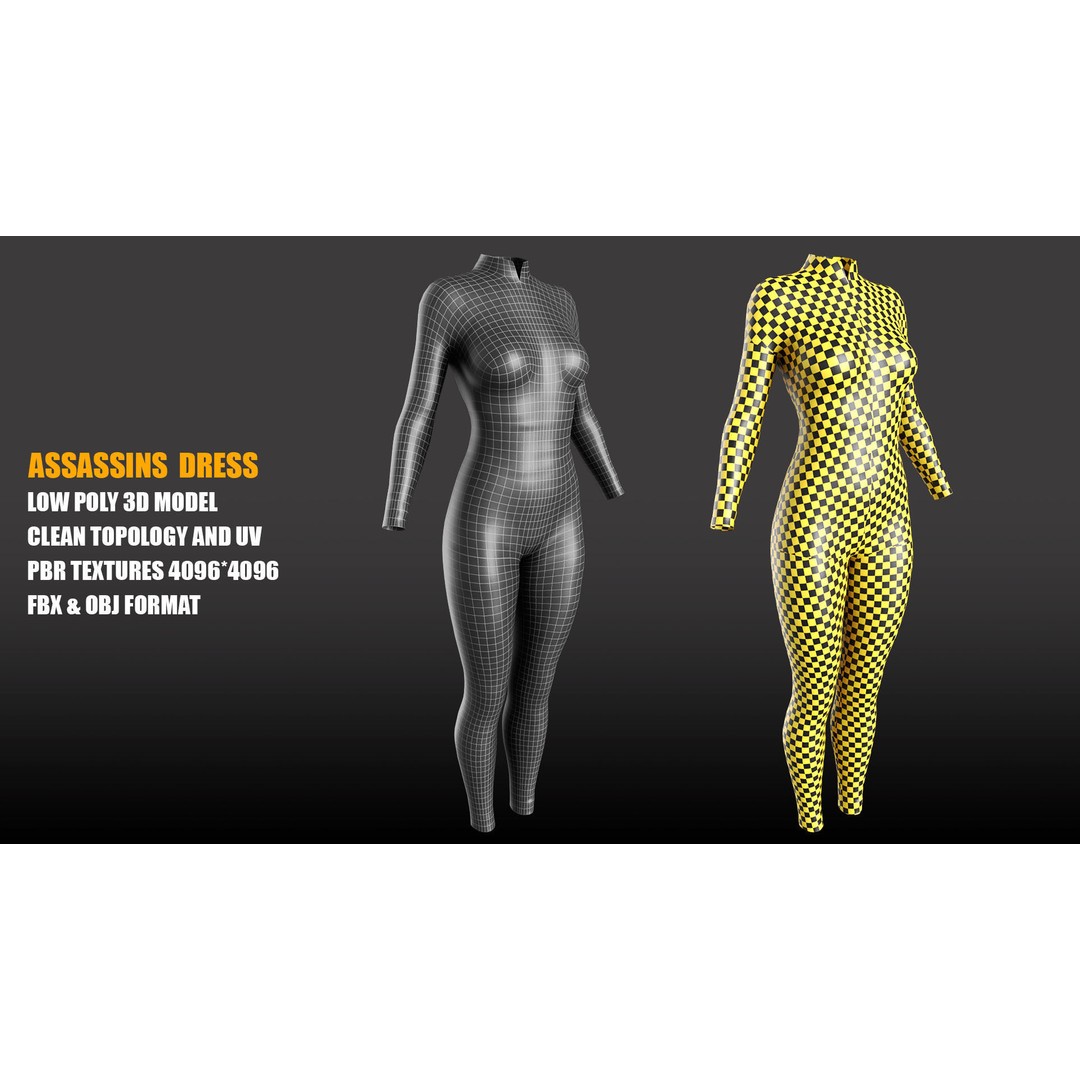 Assassin Costume 3D Model – Low Poly Character Outfit with PBR Textures, FBX